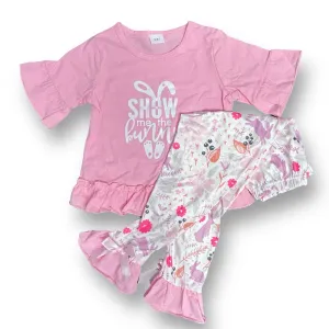 Girls Size 3/4T Easter Outfit Pink & White Specialty Bunny 2pc Ruffled Set