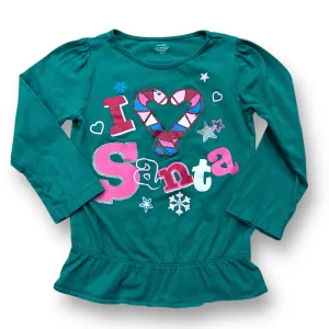 Girls Size 3T Green I Love Santa Long Sleeve Christmas Shirt