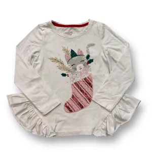 Girls Size 4 Shimmer Sequins Kitty Candy Cane Stocking Shirt