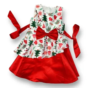 Girls Size 4 Silky Tie-Back Ruffled Holiday Christmas Dress