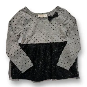 Girls Size 4/5 Black & Gray Polka Dot Tulle Accented Long Sleeve Top