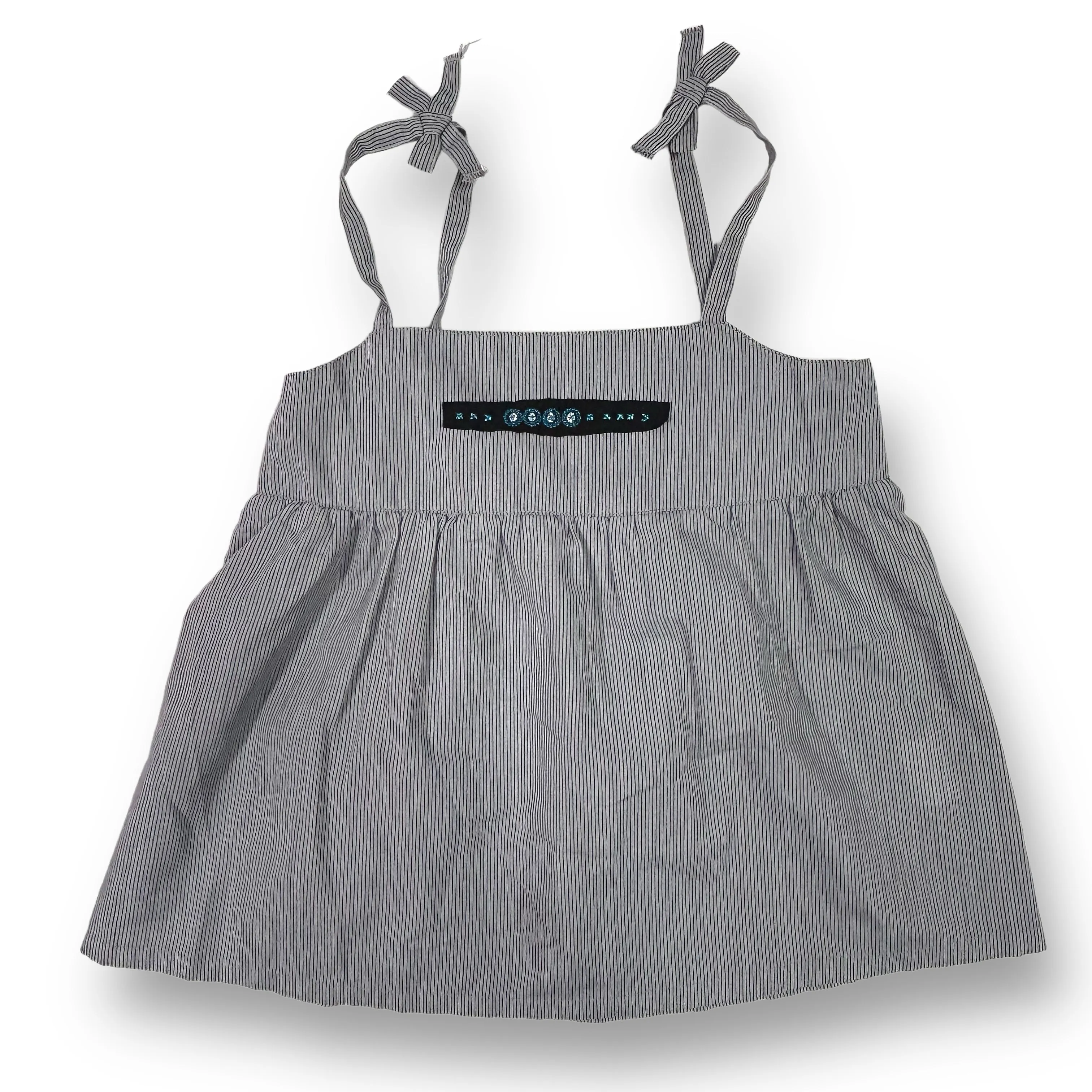 Girls Size 6 Boutique Top 3 Pommes Gray Pinstripe Sleeveless Blouse