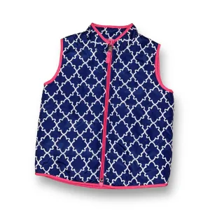 Girls Size 6/7 Pink & Navy Print Quilted Zip-Up Outer Vest
