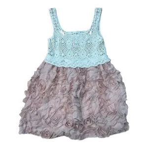 Girls Size 6/7 Pink Blush & Ivory Rosette Sleeveless Blouse