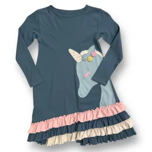 Girls Size 8/10 Country Blue 3D Stitched Unicorn Specialty Ruffle Dress
