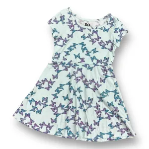 Girls SO Size 6/6X Teal Butterflies Cotton Blend Twirl Dress