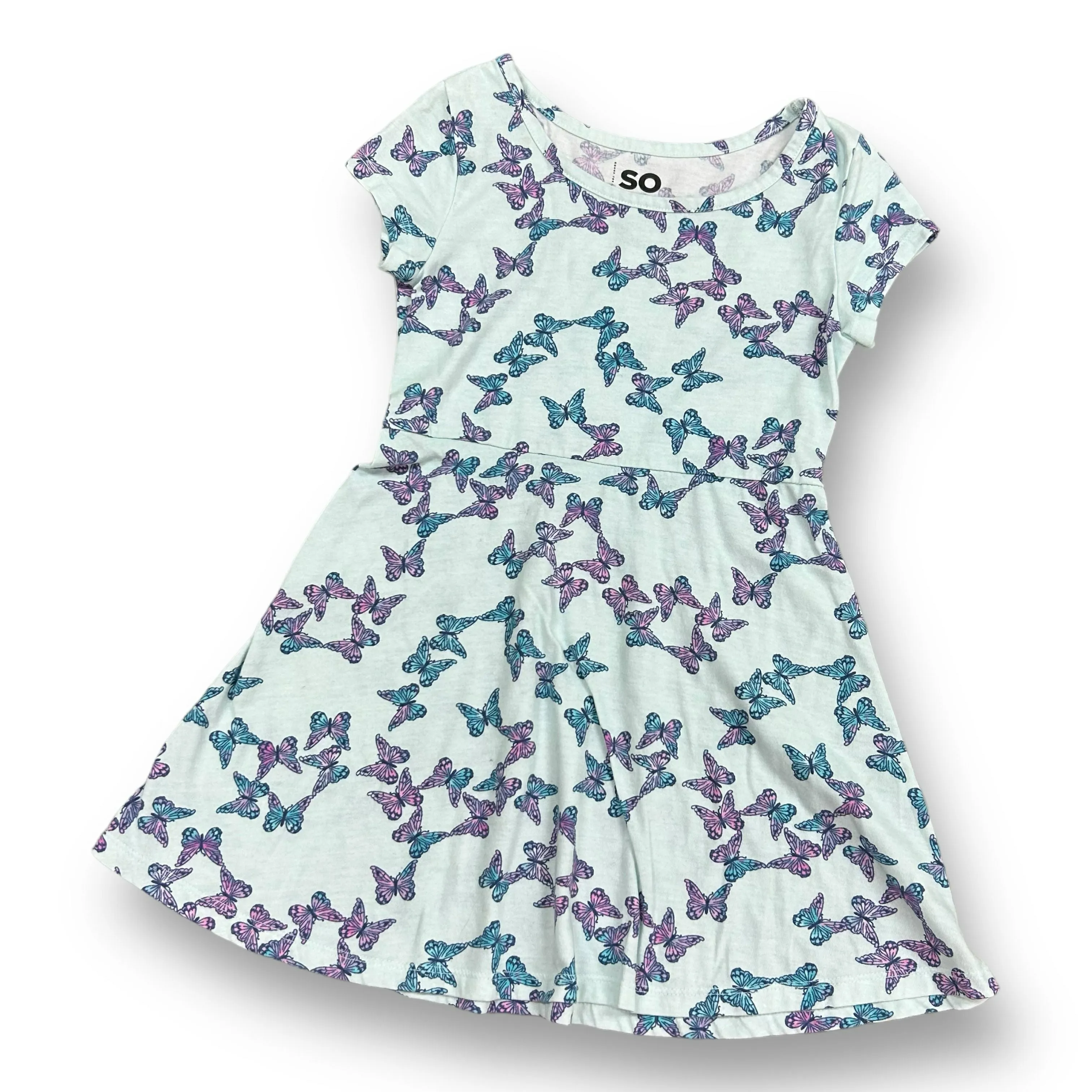 Girls SO Size 6/6X Teal Butterflies Cotton Blend Twirl Dress