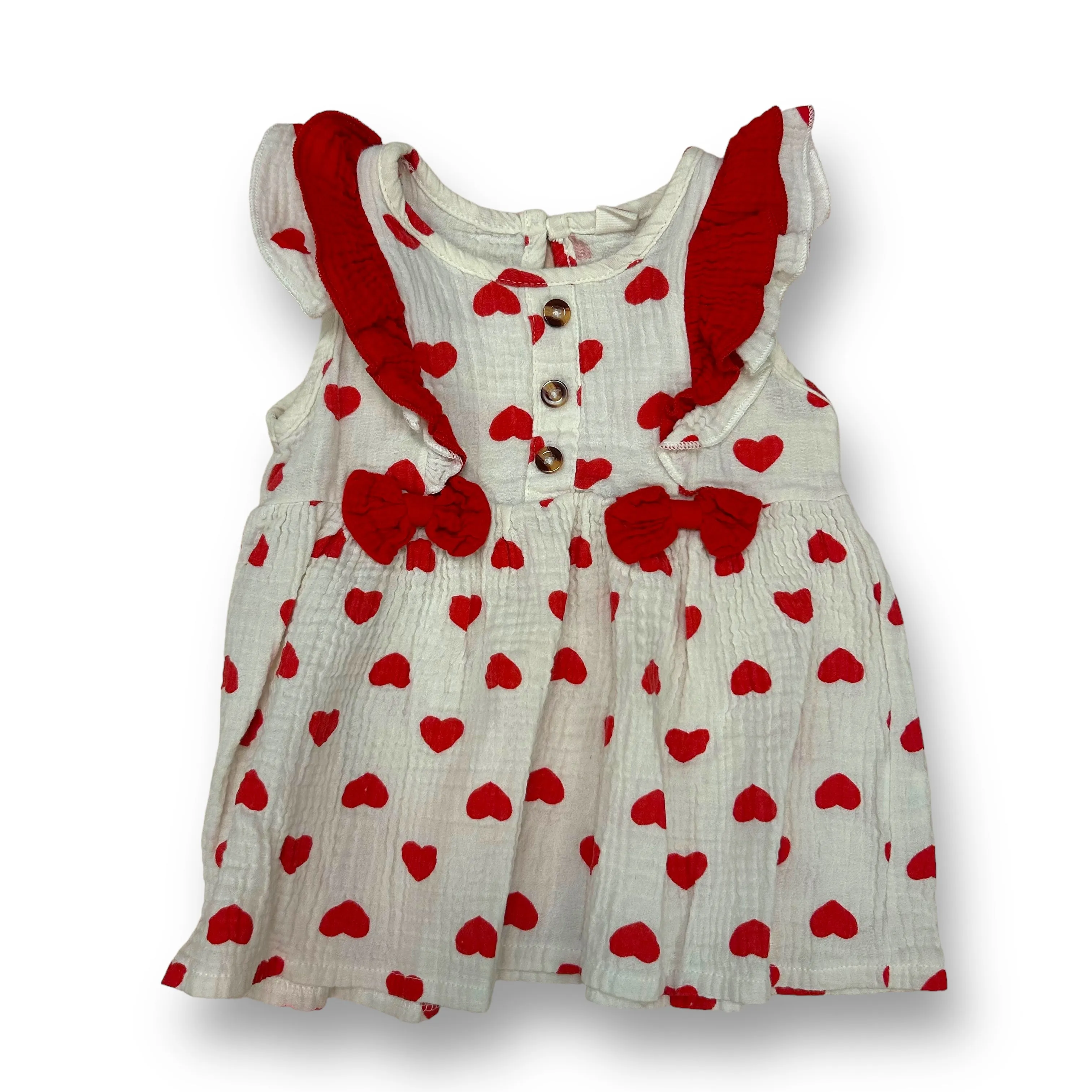 Girls Specialty Size 12 Months Red & Cream Heart Print Sleeveless Dress