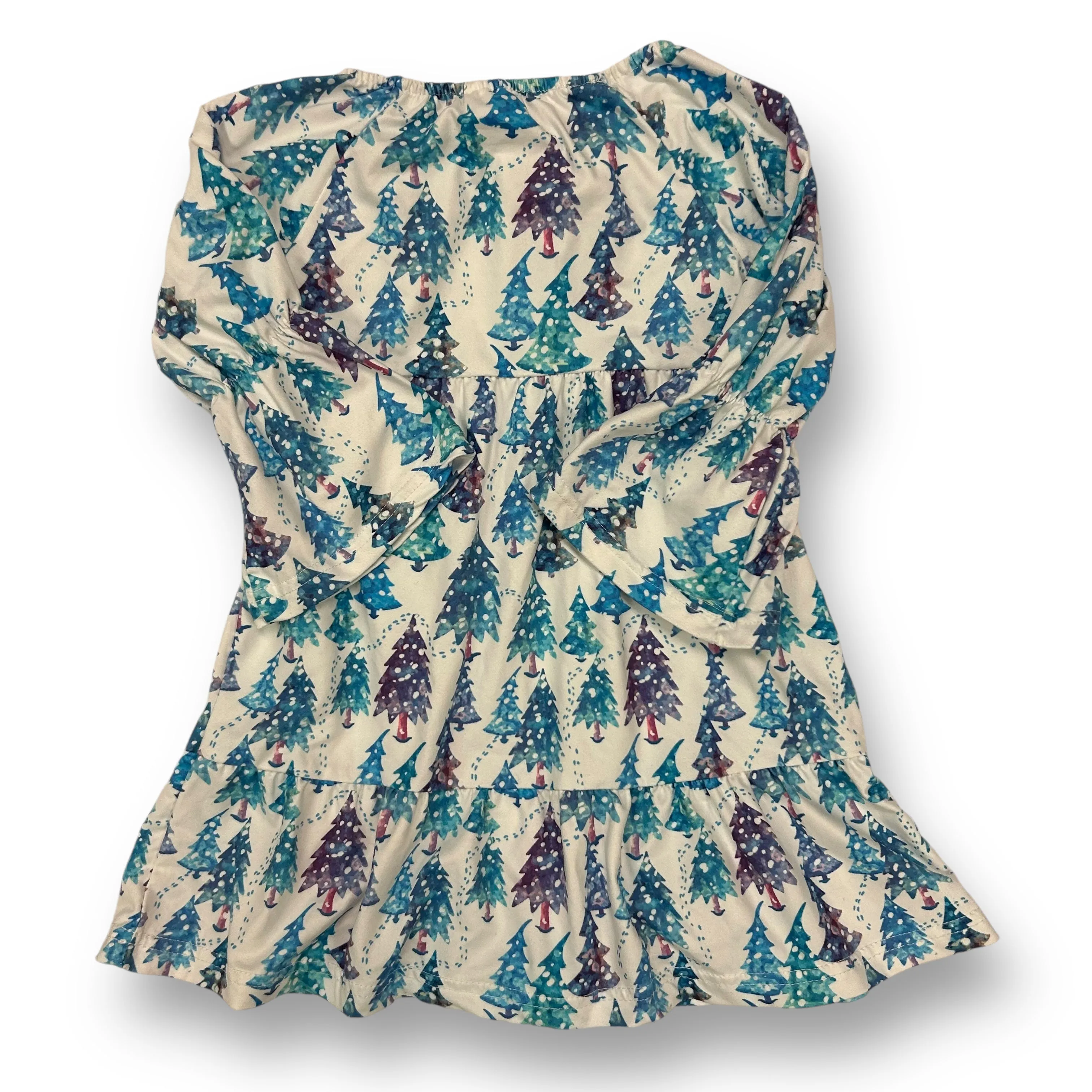 Girls Specialty Size 4 Christmas Tree Print Ruffle Sleeve Soft Twirl Dress
