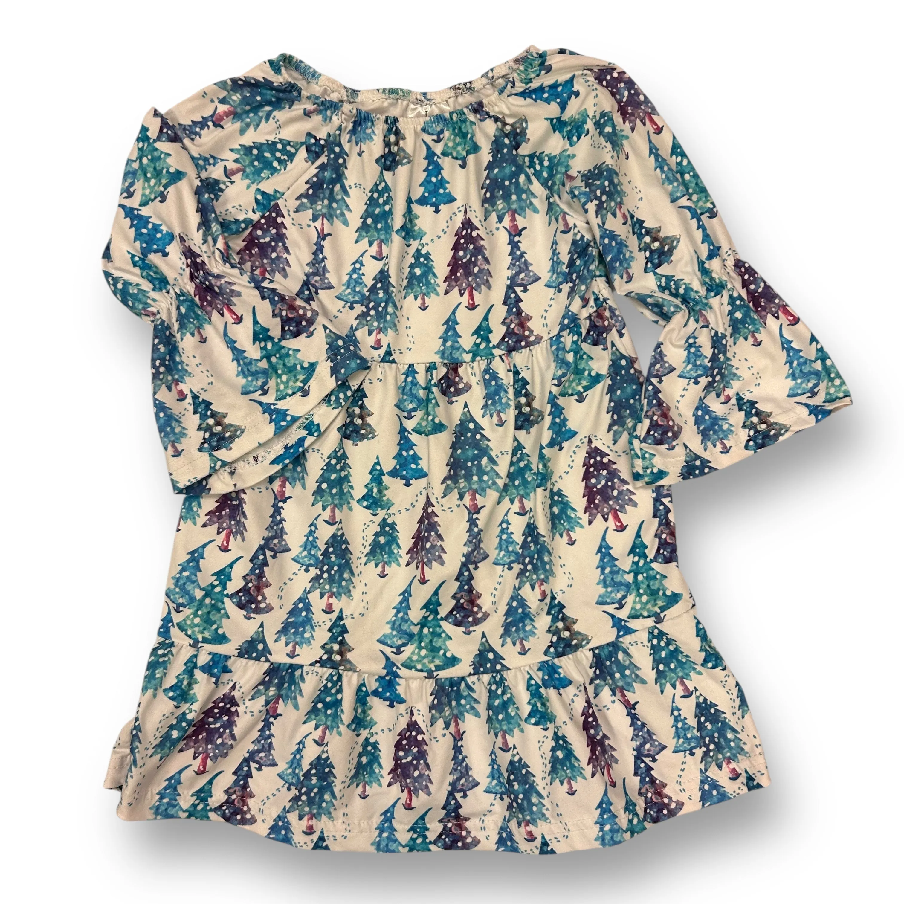 Girls Specialty Size 4 Christmas Tree Print Ruffle Sleeve Soft Twirl Dress