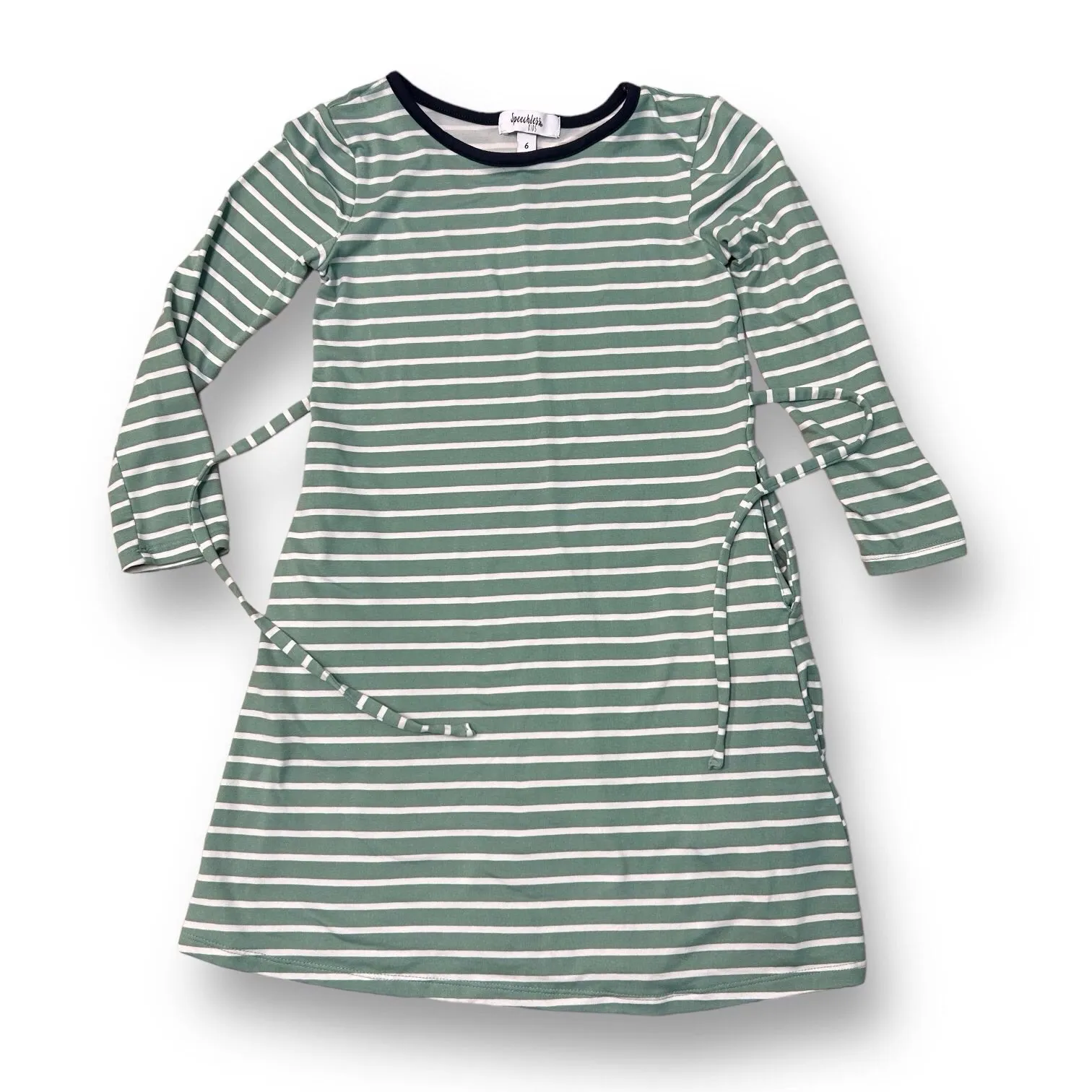 Girls Speechless Size 6 Sage Striped Soft Tie-Back Dress