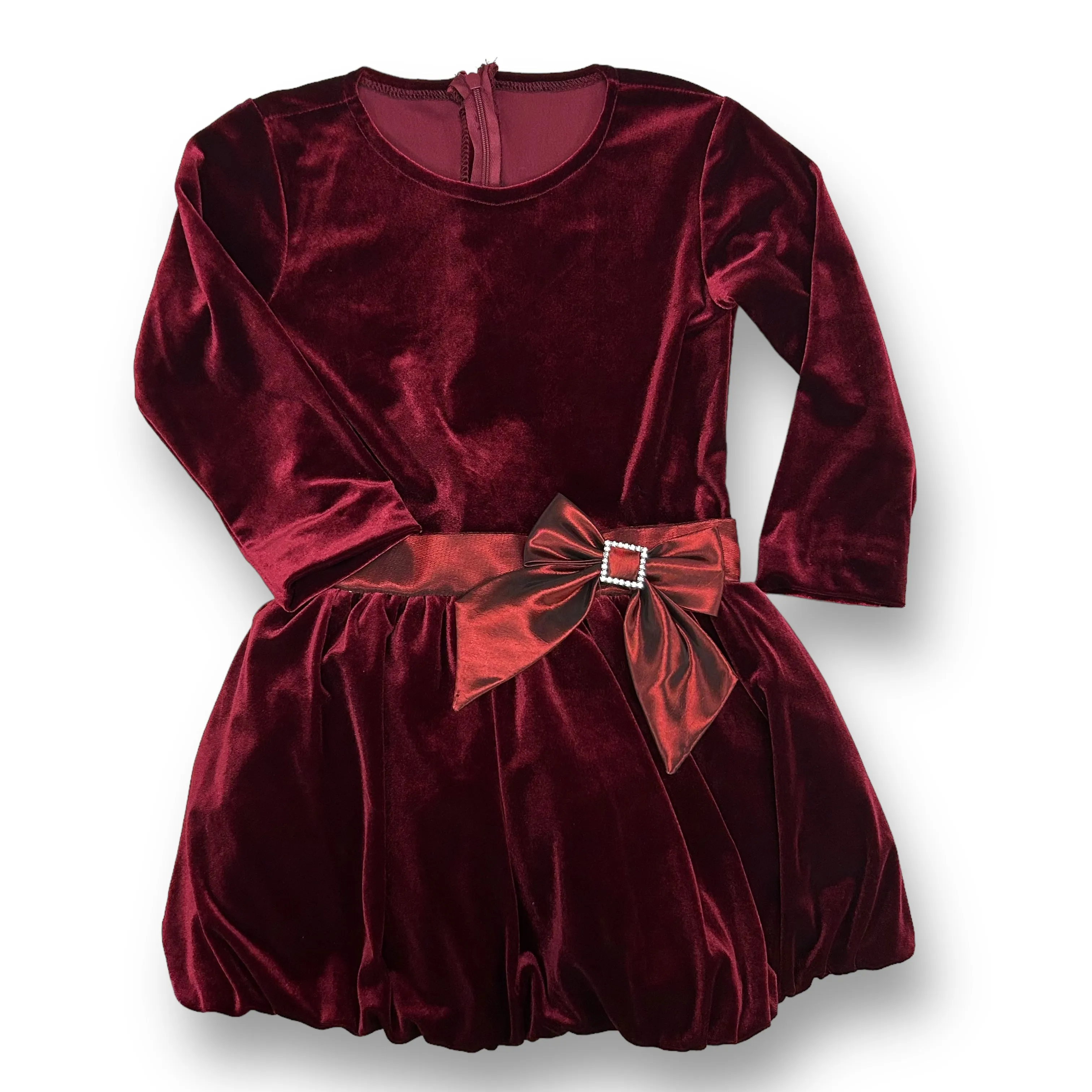 Girls Swea Pea & Lilli Size 3T Maroon Velour Long Sleeve Tie-Back Dress