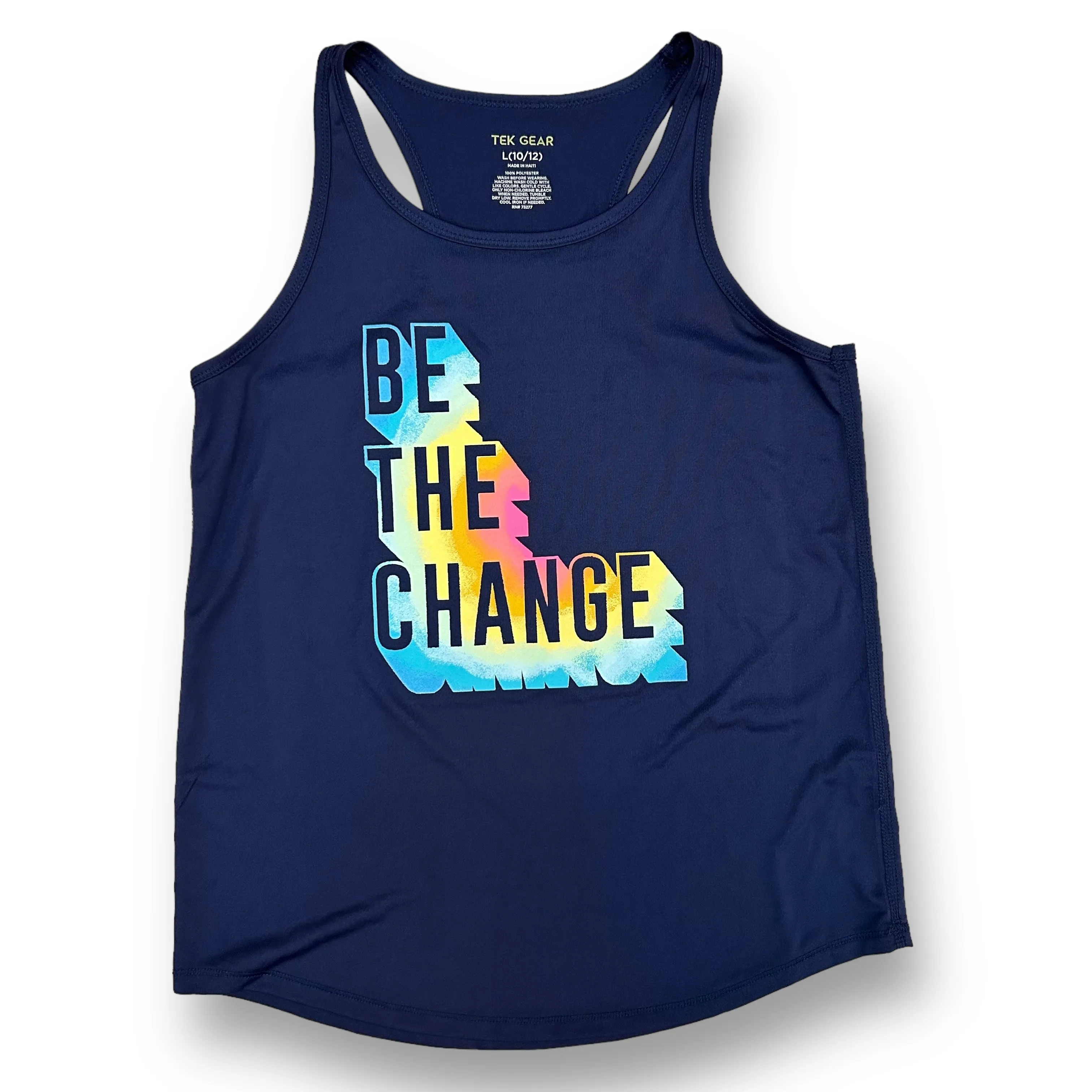 Girls Tek Gear Size 10/12 Navy "Be the Change" Athletic Tank Top