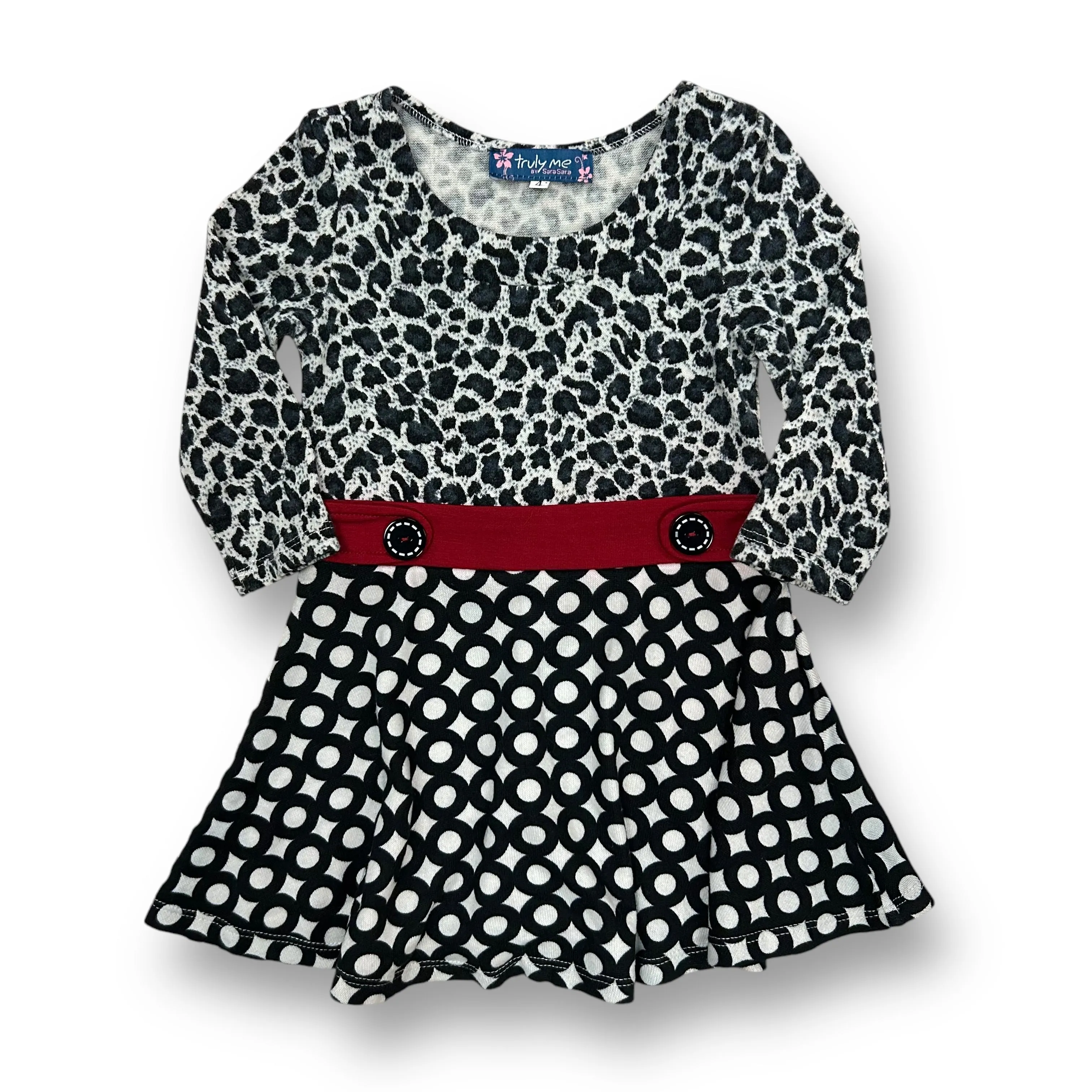Girls Truly Me Size 4 Black & White Belted Specialty Boutique-Style Dress