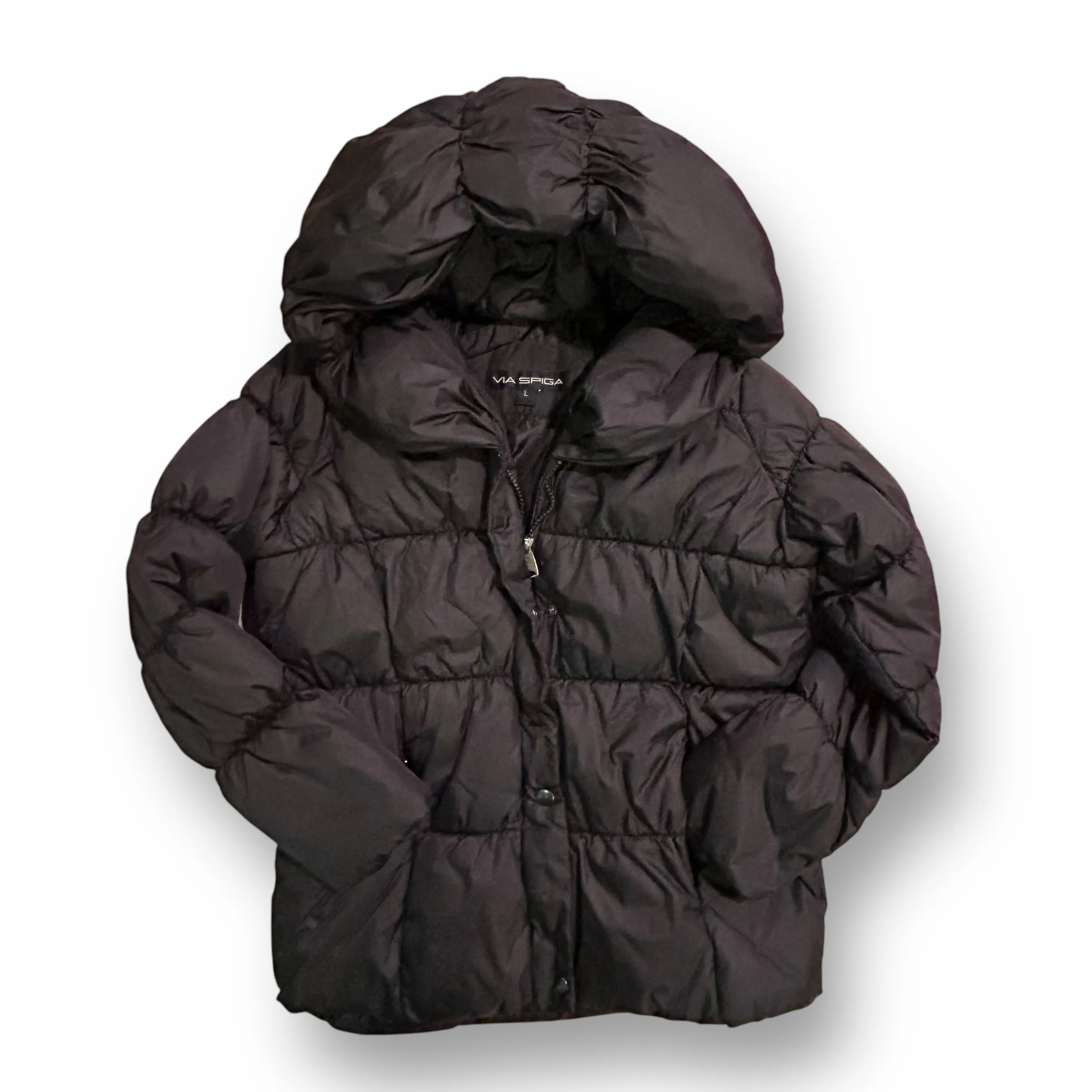Girls Via Spiga Size Youth L 14/16 Black Winter Puffer Coat