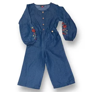 Girls Vince Camuto Size 5T Denim Long Sleeve Floral One-Piece