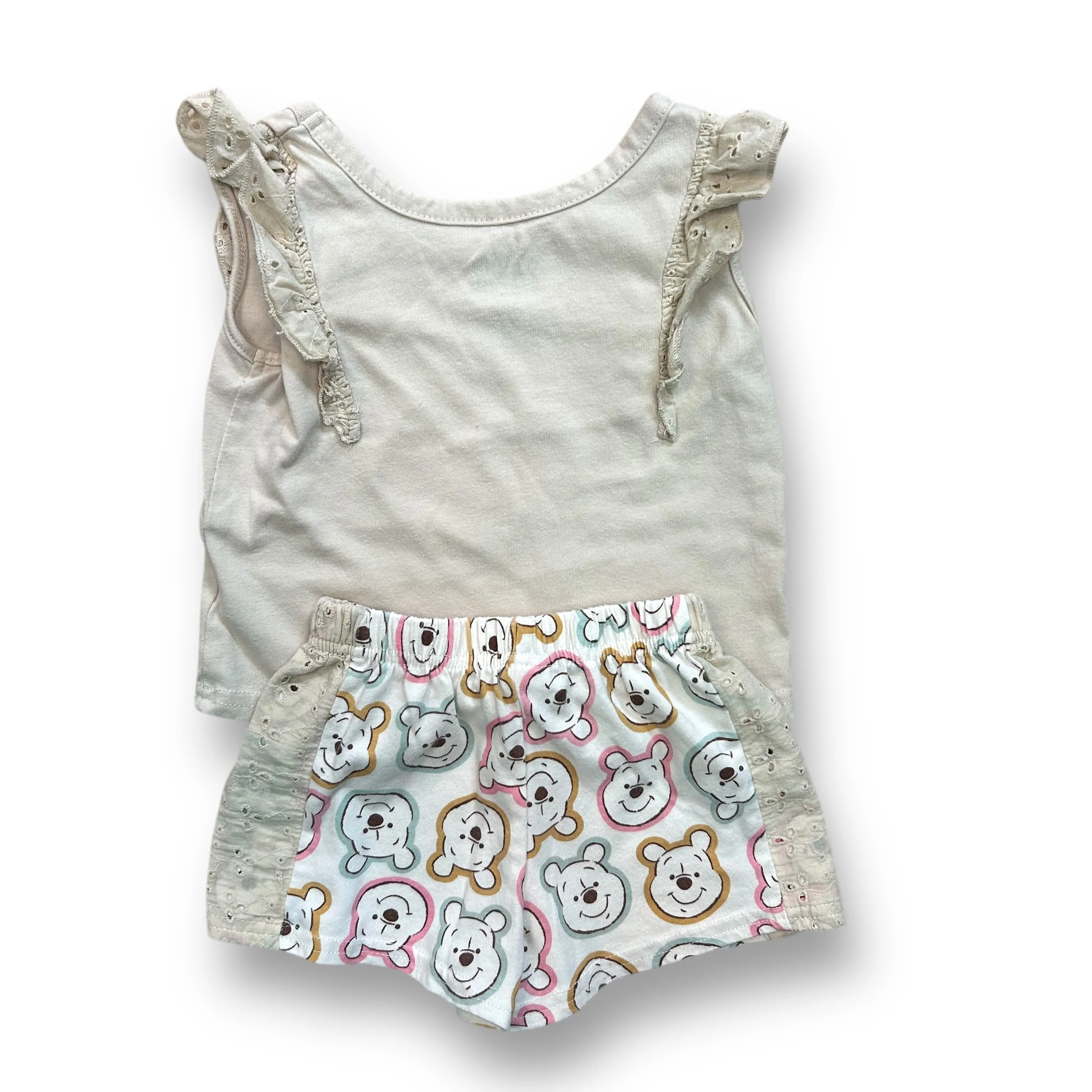 Girls Winnie the Pooh Beige Eyelet Character Print Top & Shorts Outfit