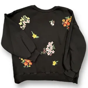 Girls Zara Size 10 140 Black Crewneck Embroidered Floral Sweatshirt