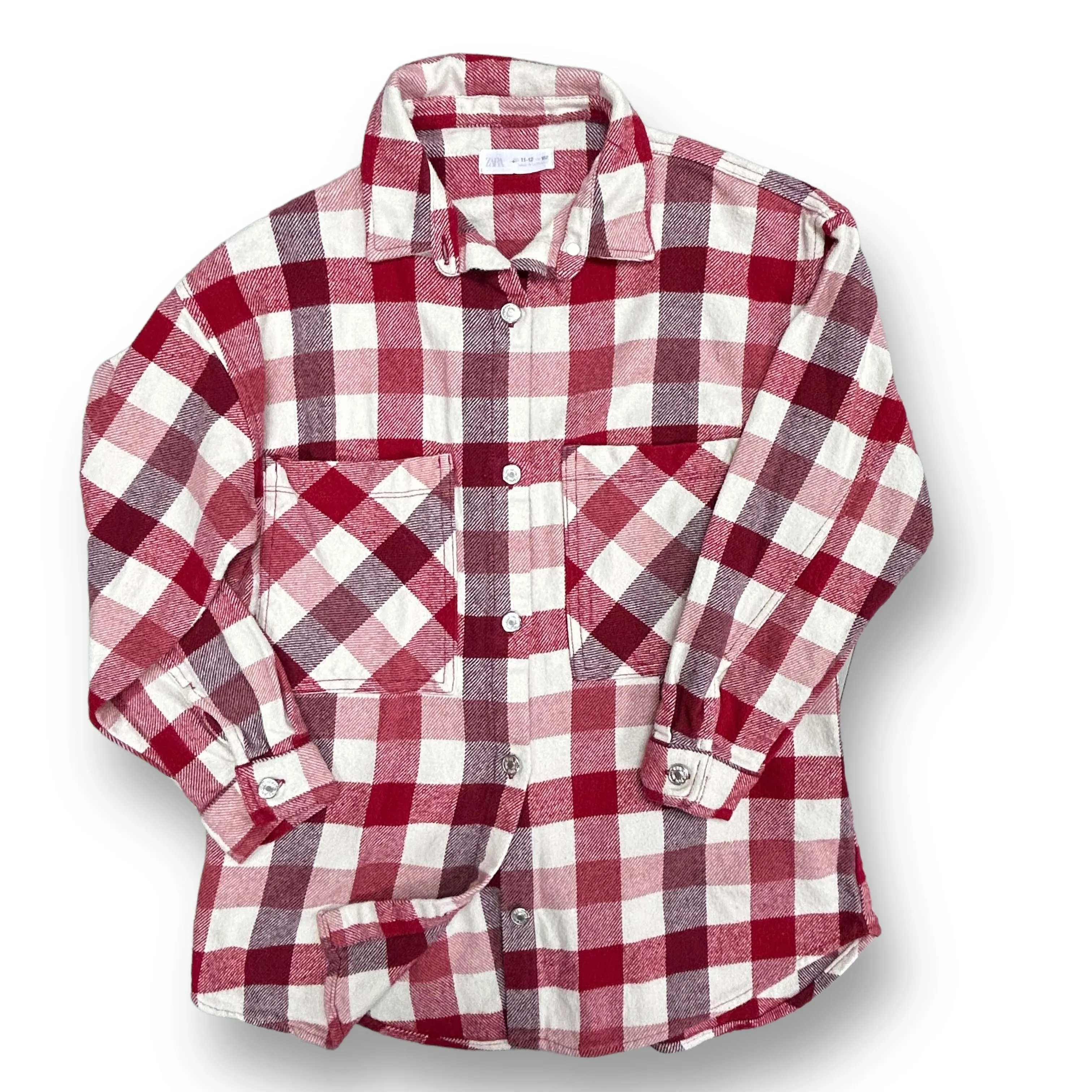 Girls Zara Size 11/12 Red & White Plaid Flannel Shirt