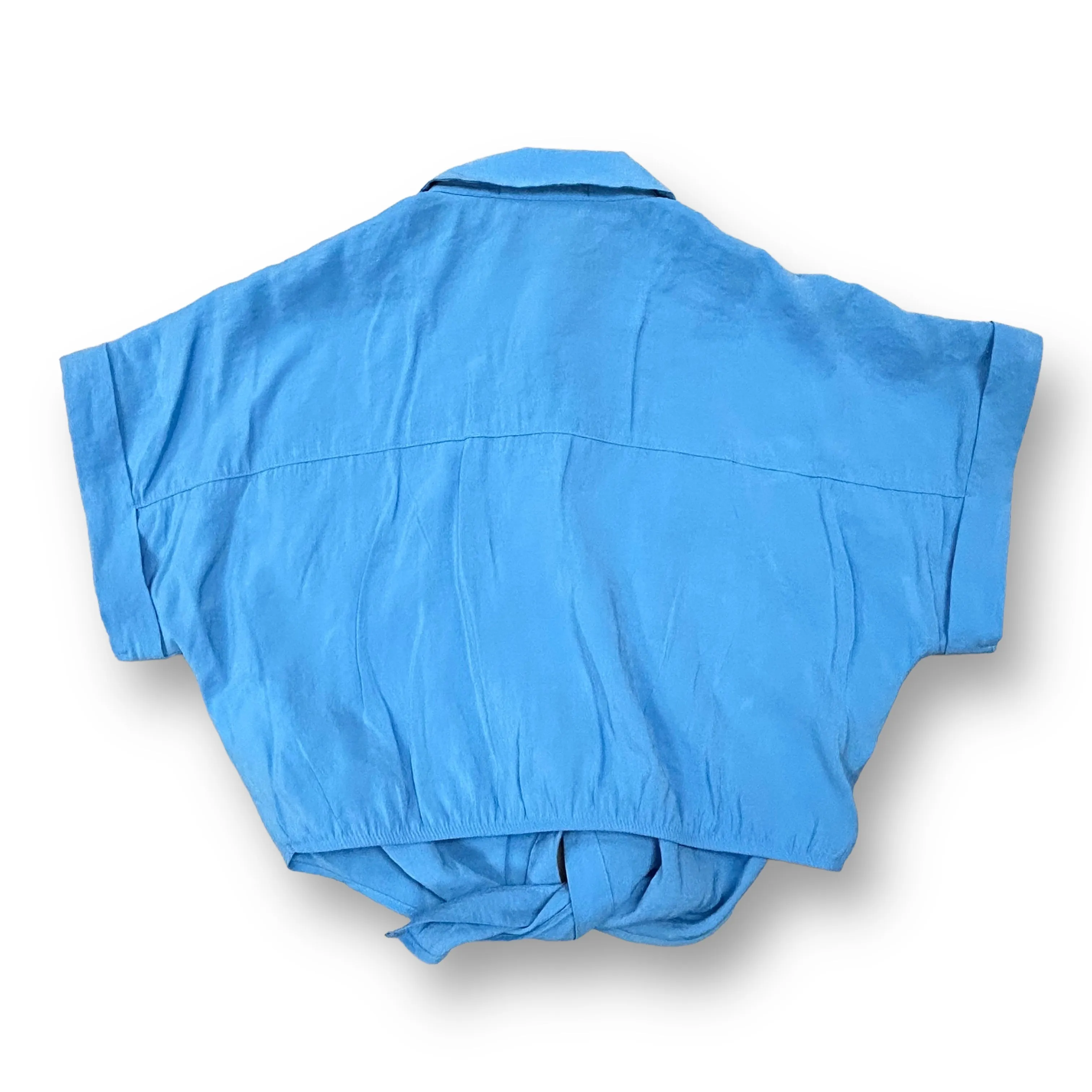 Girls Zara Size 13/14 Country Blue Button Down Tie-Front Crop Top