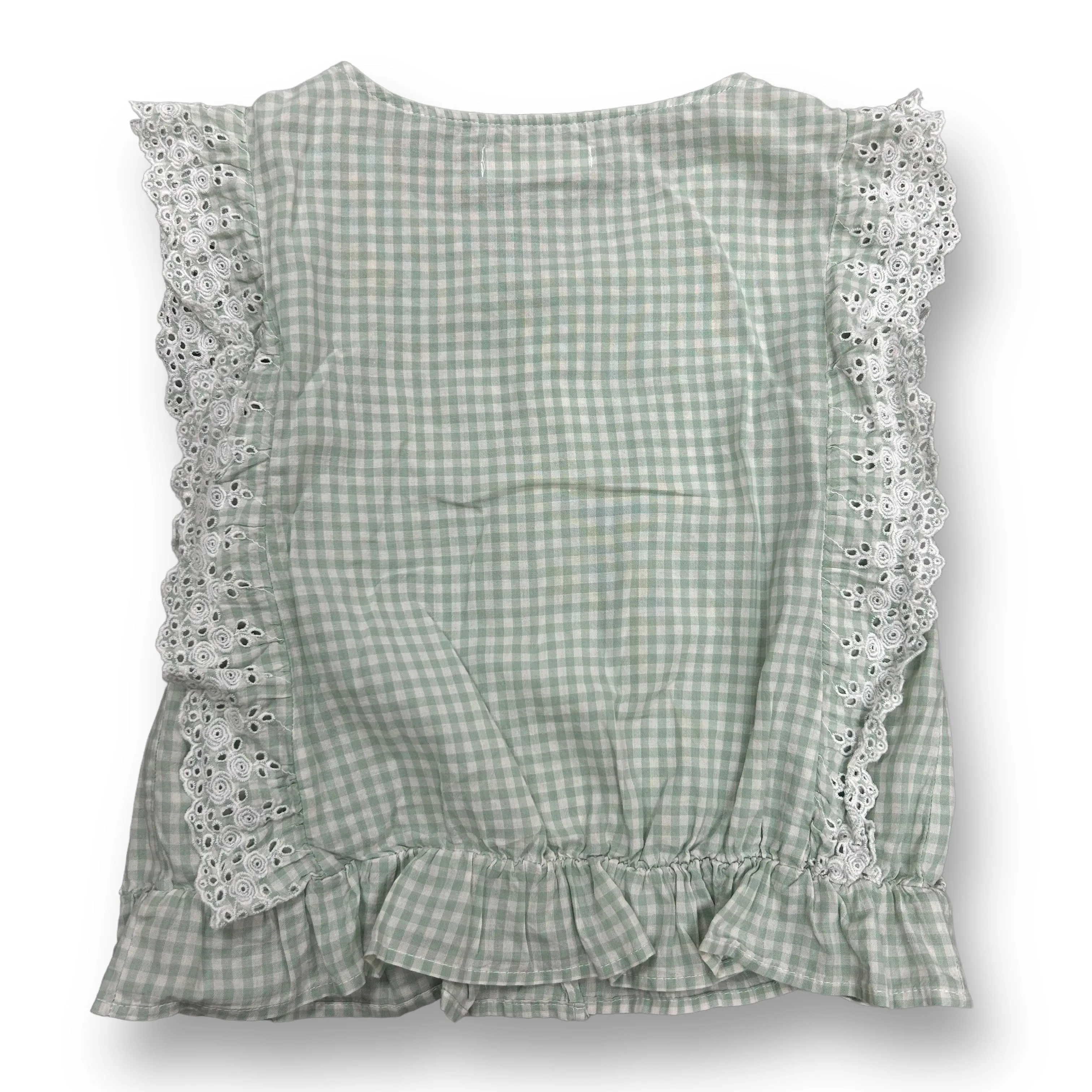 Girls Zara Size 13/14 Sage Green Gingham with Eyelet Sleeveless Blouse
