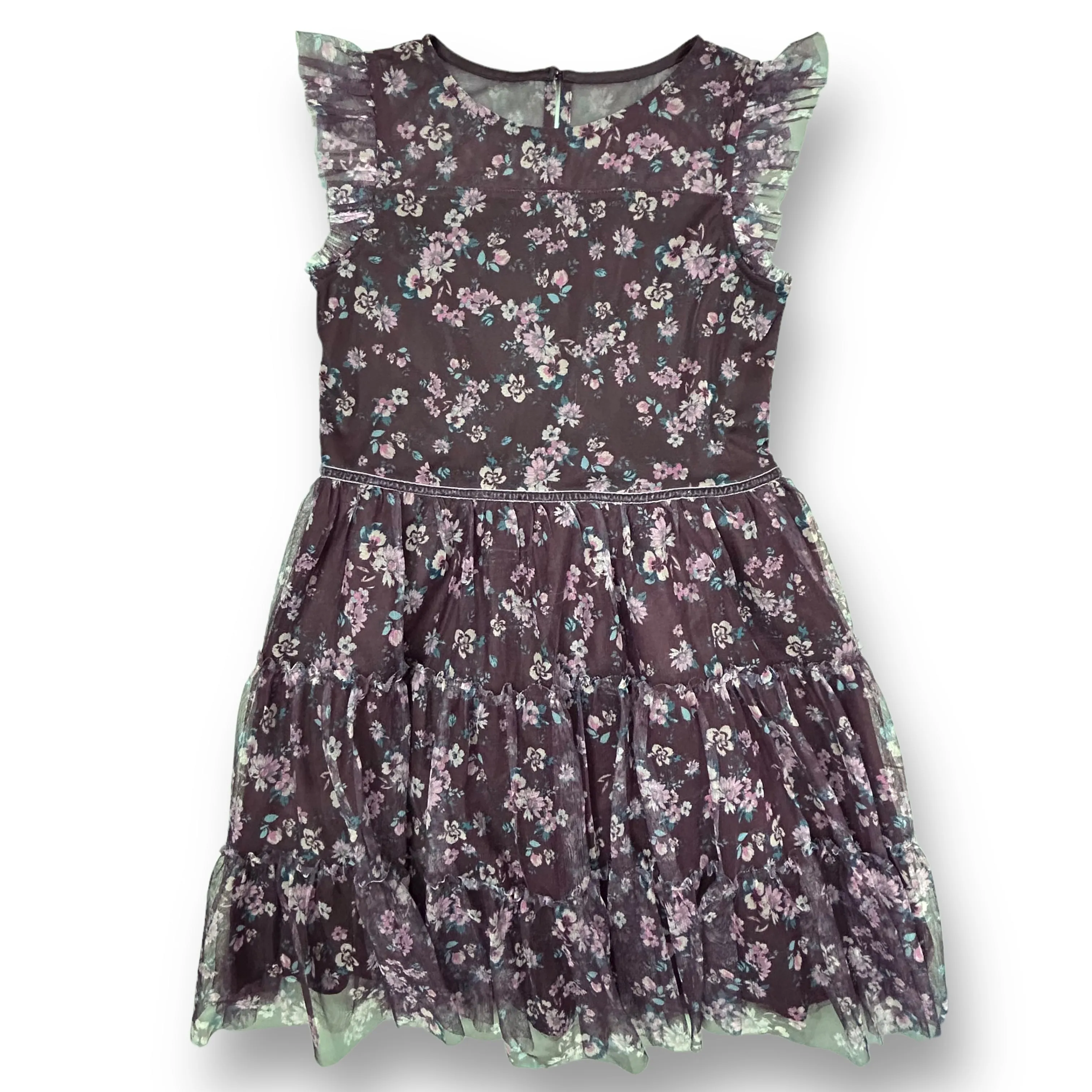 Girls Zenzi Size 14/16 Youth Plum Floral Tulle Dress