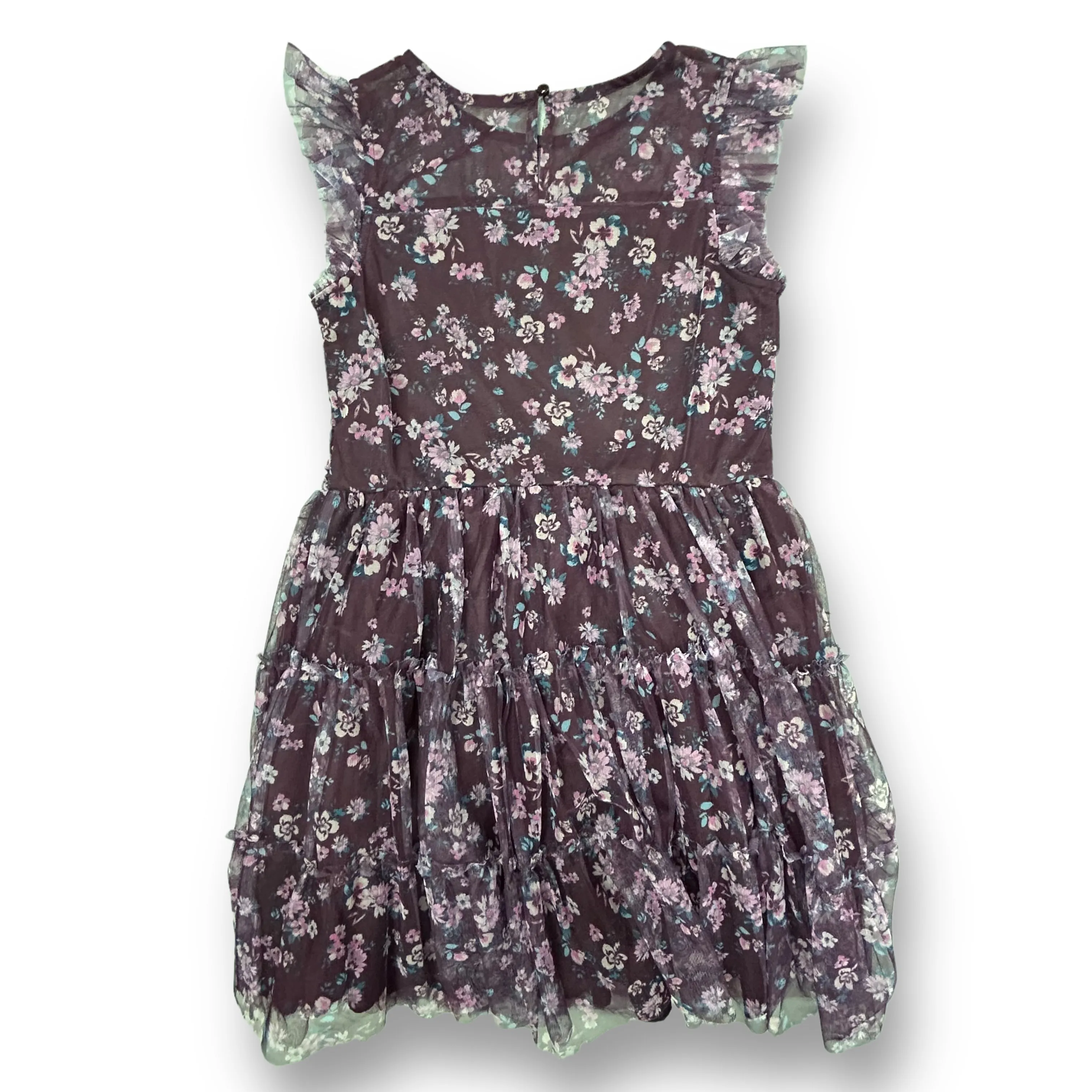Girls Zenzi Size 14/16 Youth Plum Floral Tulle Dress