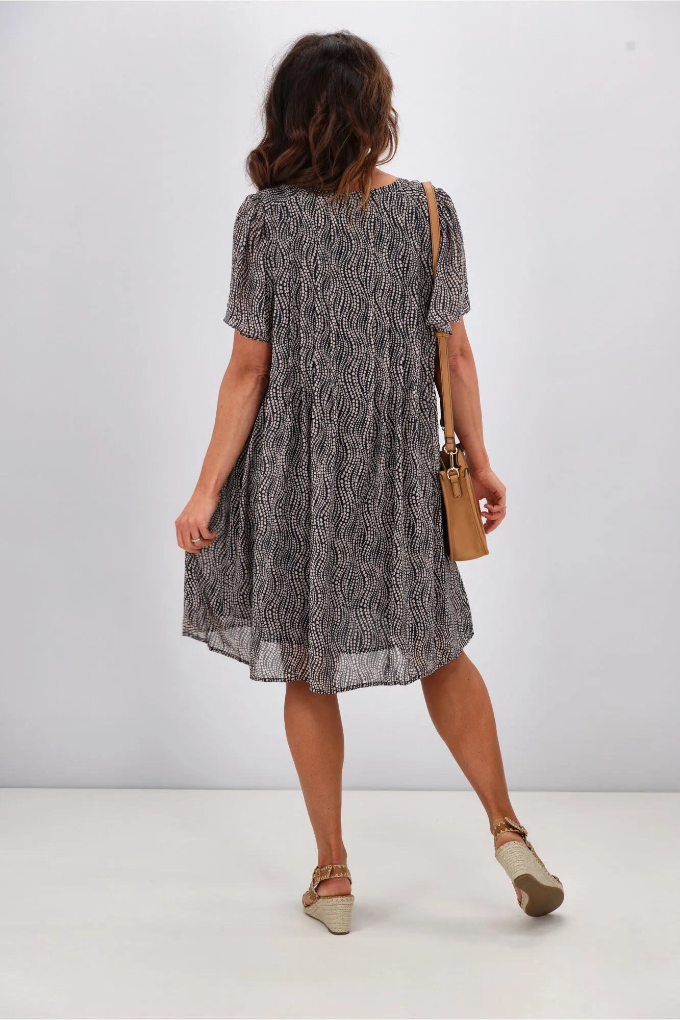 Gloss by Shine On Asya Pleat Front Dress Midnight Natural Spot Print