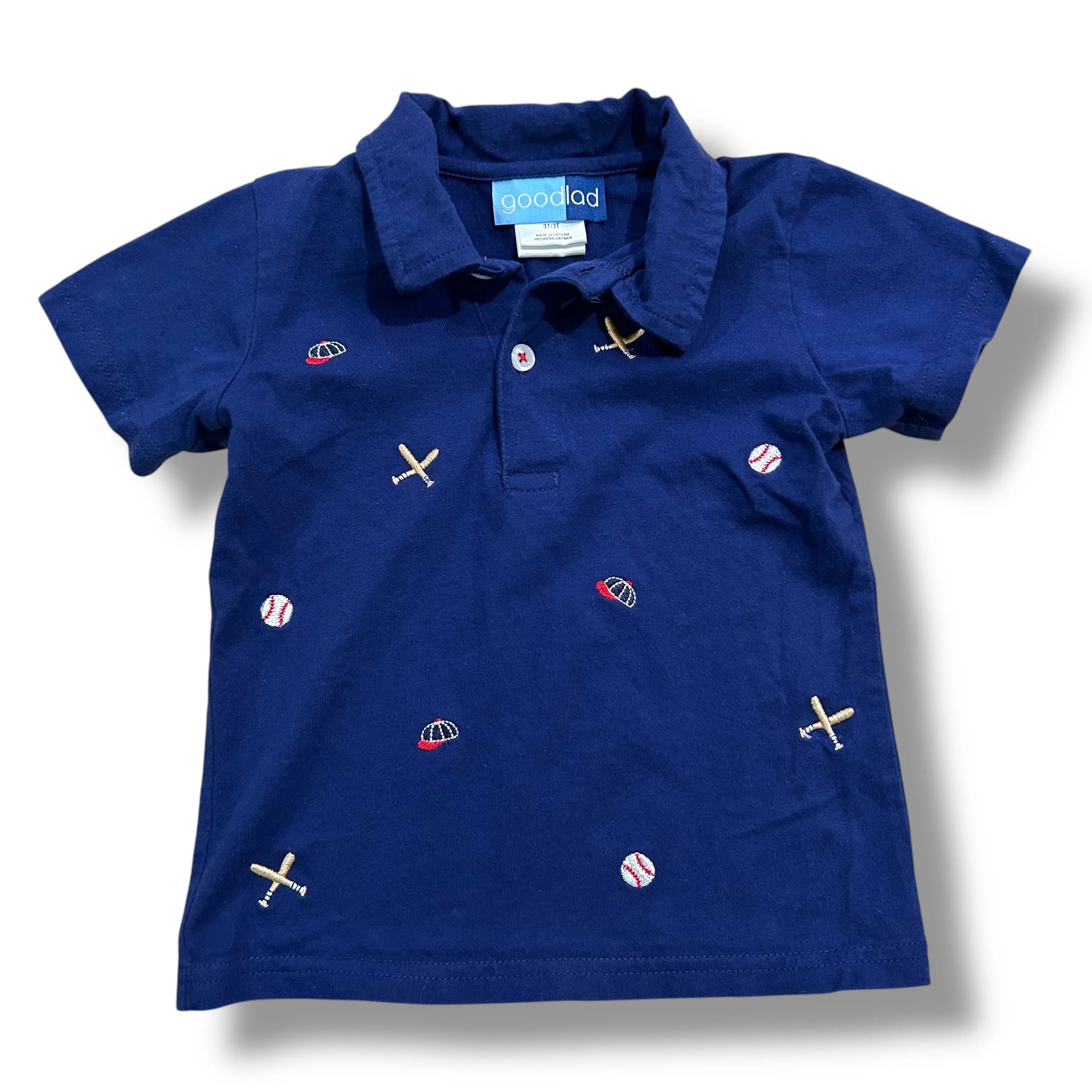Goodlad Boys Size 3/3T Polo Navy Embroidered Baseball Collared Shirt
