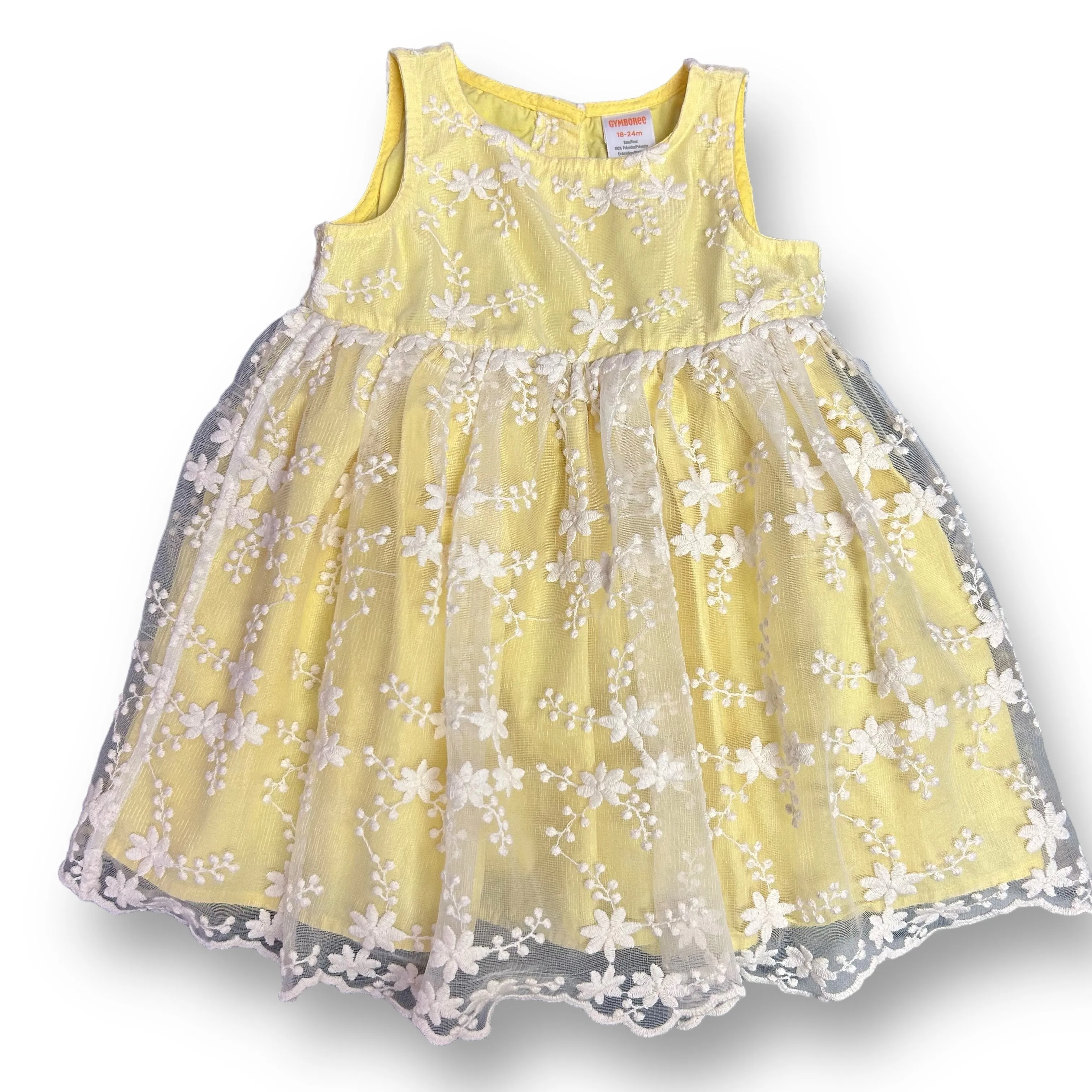 Gymboree Toddler Girl Size 18-24 Months Yellow & White Embroidered Lace Dress