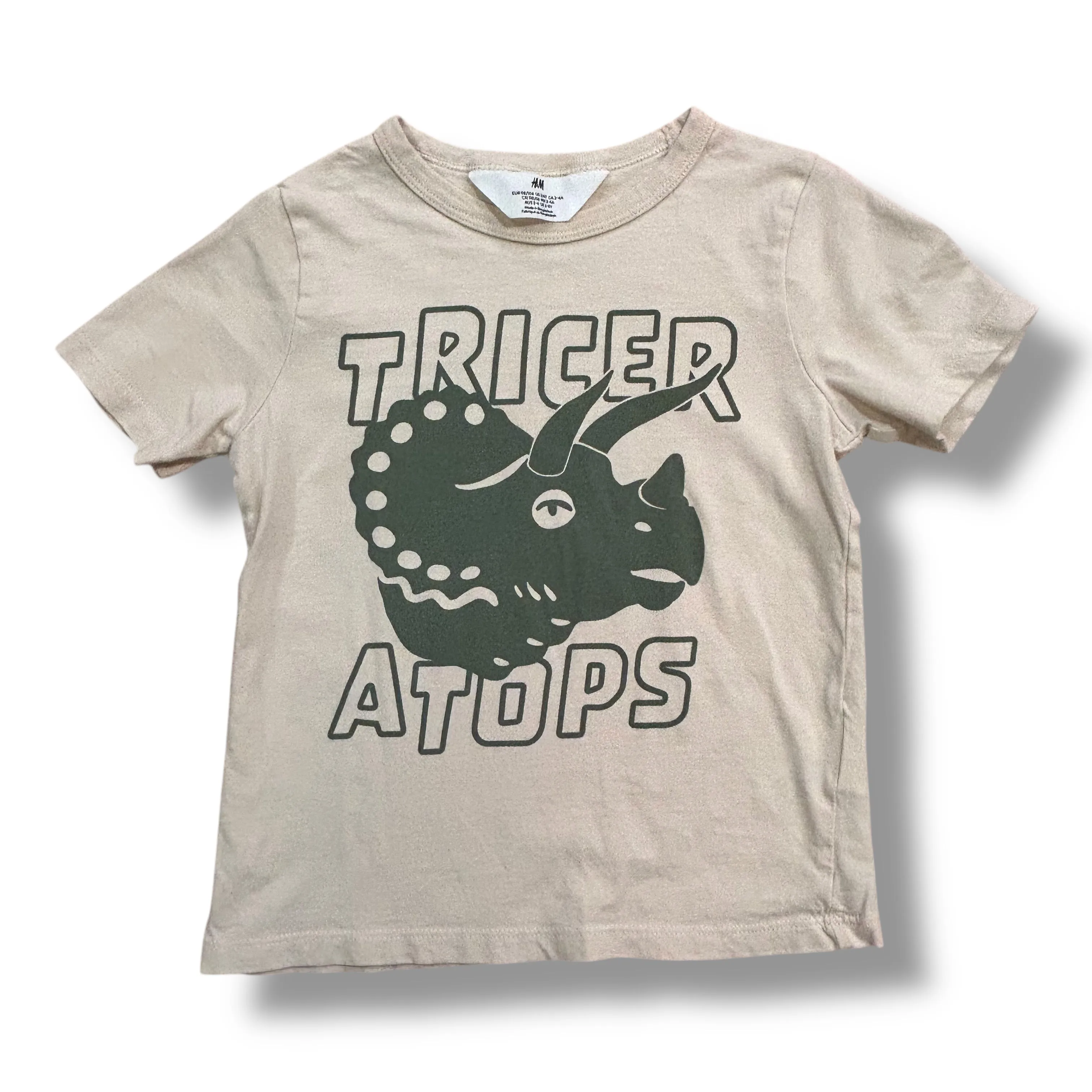 H&M Boys Size 3/4T Triceratops Dinosaur 100% Cotton Short Sleeve Shirt