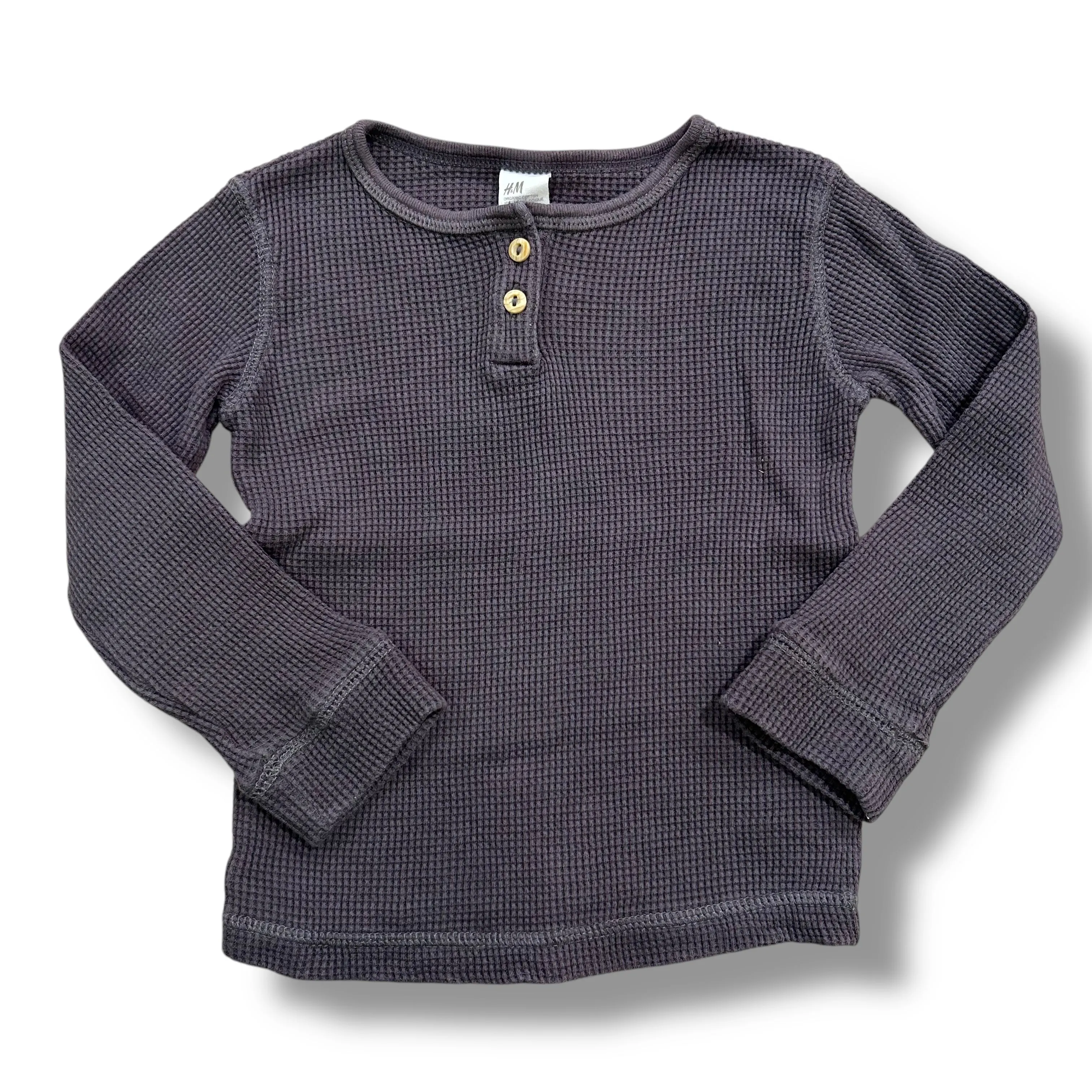 H&M Boys Size 3T Dark Gray Cotton Thermal Long Sleeve Henley Shirt