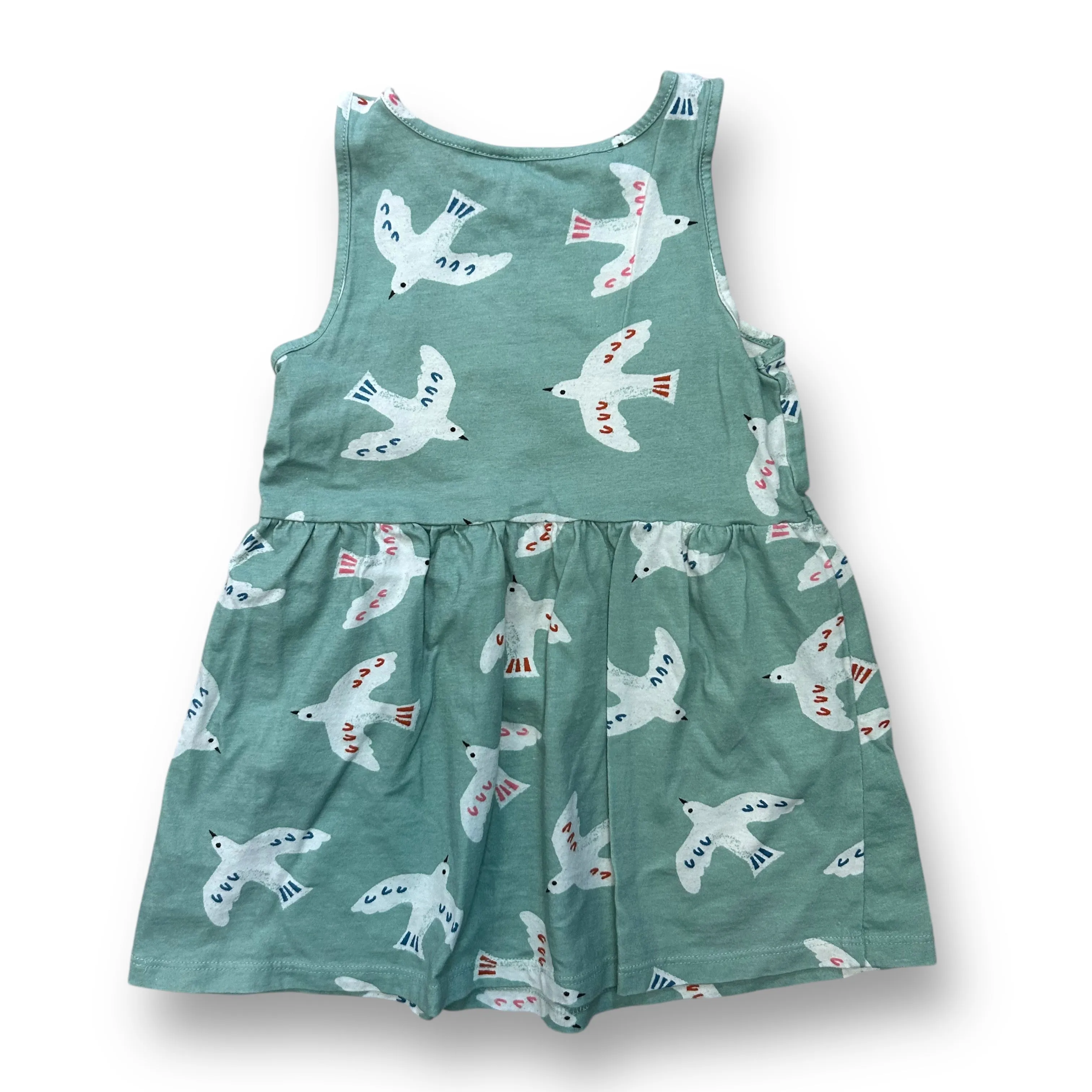 H&M Girls Size 3-4Y Sage Green Dove Print Sleeveless Cotton Dress