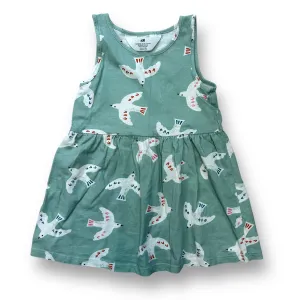 H&M Girls Size 3-4Y Sage Green Dove Print Sleeveless Cotton Dress