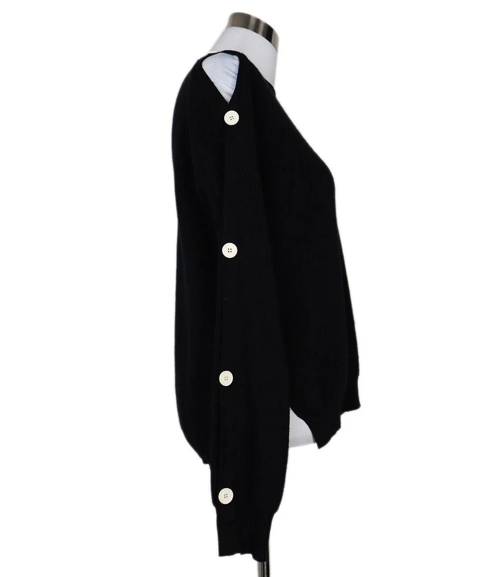 Helmut Lang Black Cashmere Sweater w/ Button Trim sz 4