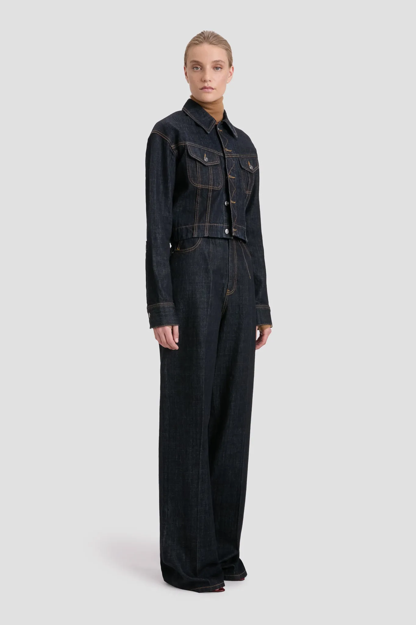 High Waisted Cinched Jean In Indigo Rinse Victoria Beckham