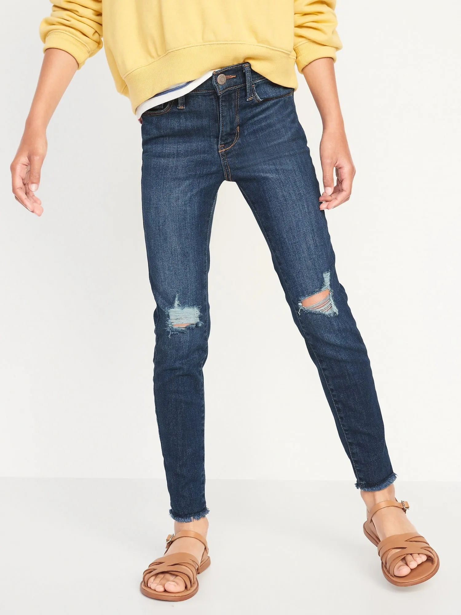 High-Waisted Rockstar 360 Stretch Ripped Jeggings for Girls