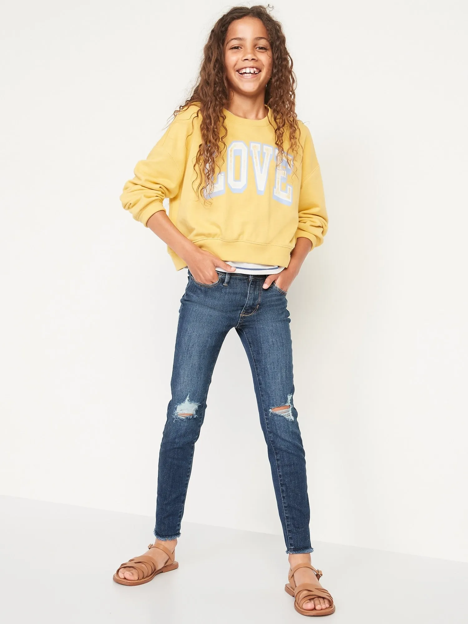 High-Waisted Rockstar 360 Stretch Ripped Jeggings for Girls