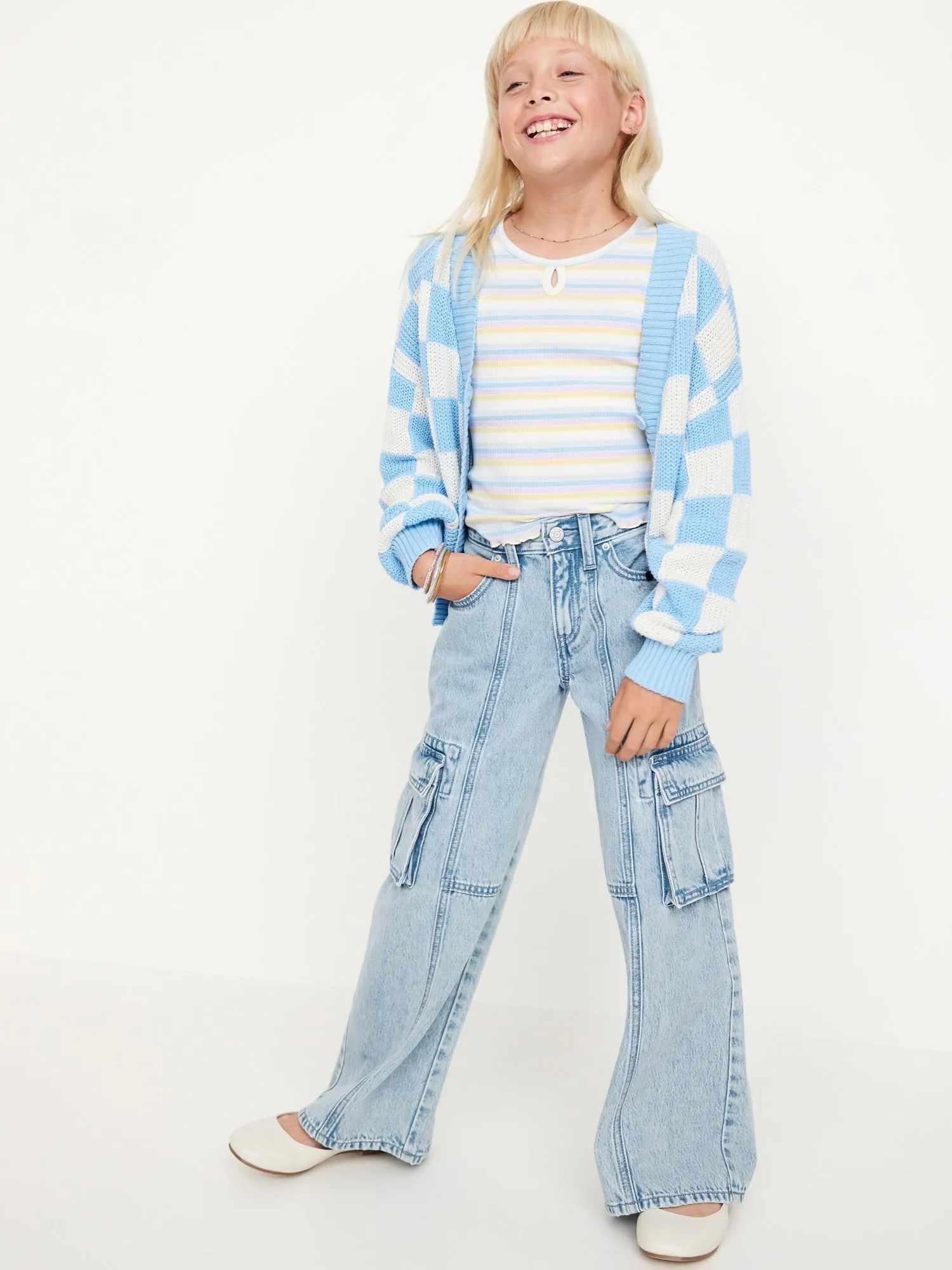 High-Waisted Super Baggy Wide-Leg Cargo Jeans for Girls