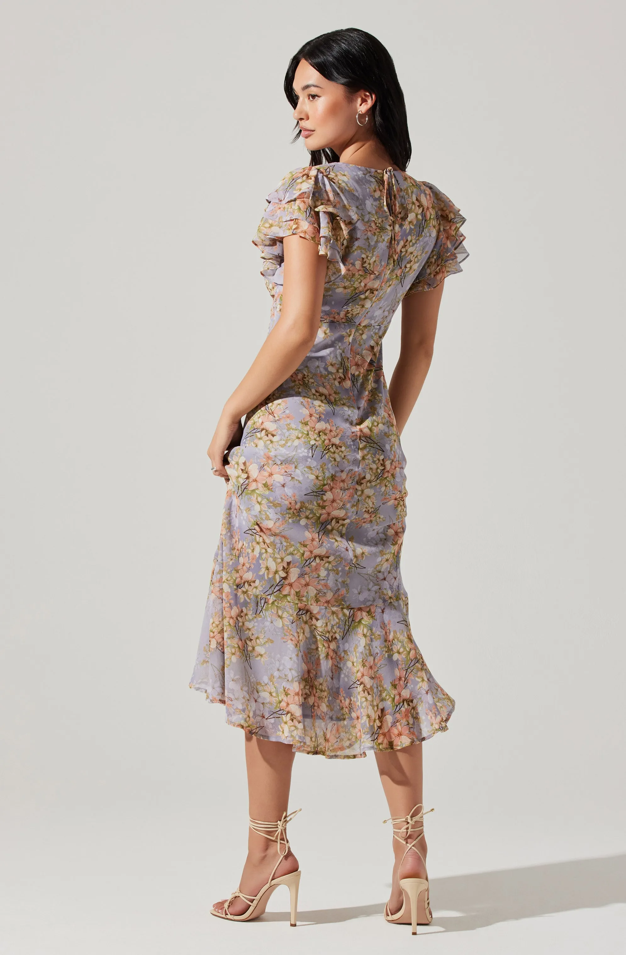 Hot Deal Celestine Floral Flutter Sleeve Midi Dress  Dont Miss Out!