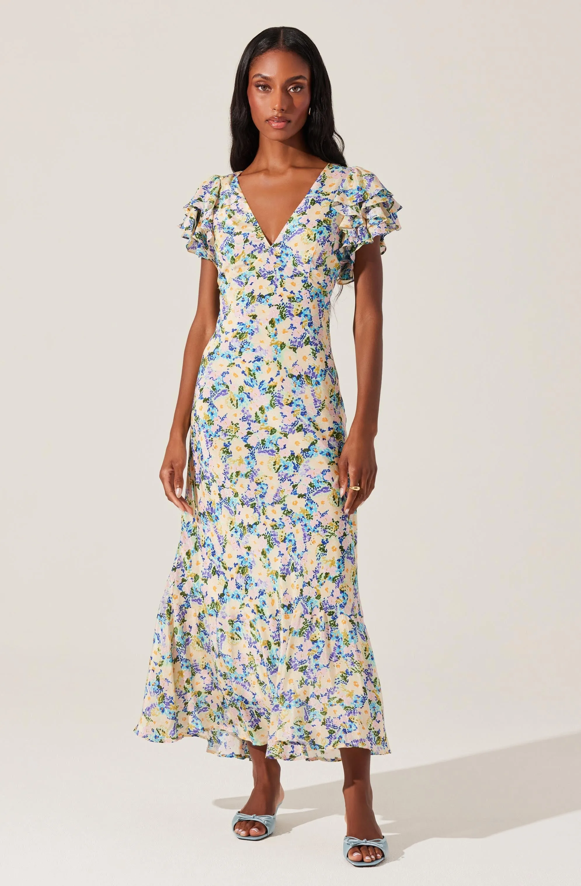 Hot Deal Celestine Floral Flutter Sleeve Midi Dress  Dont Miss Out!