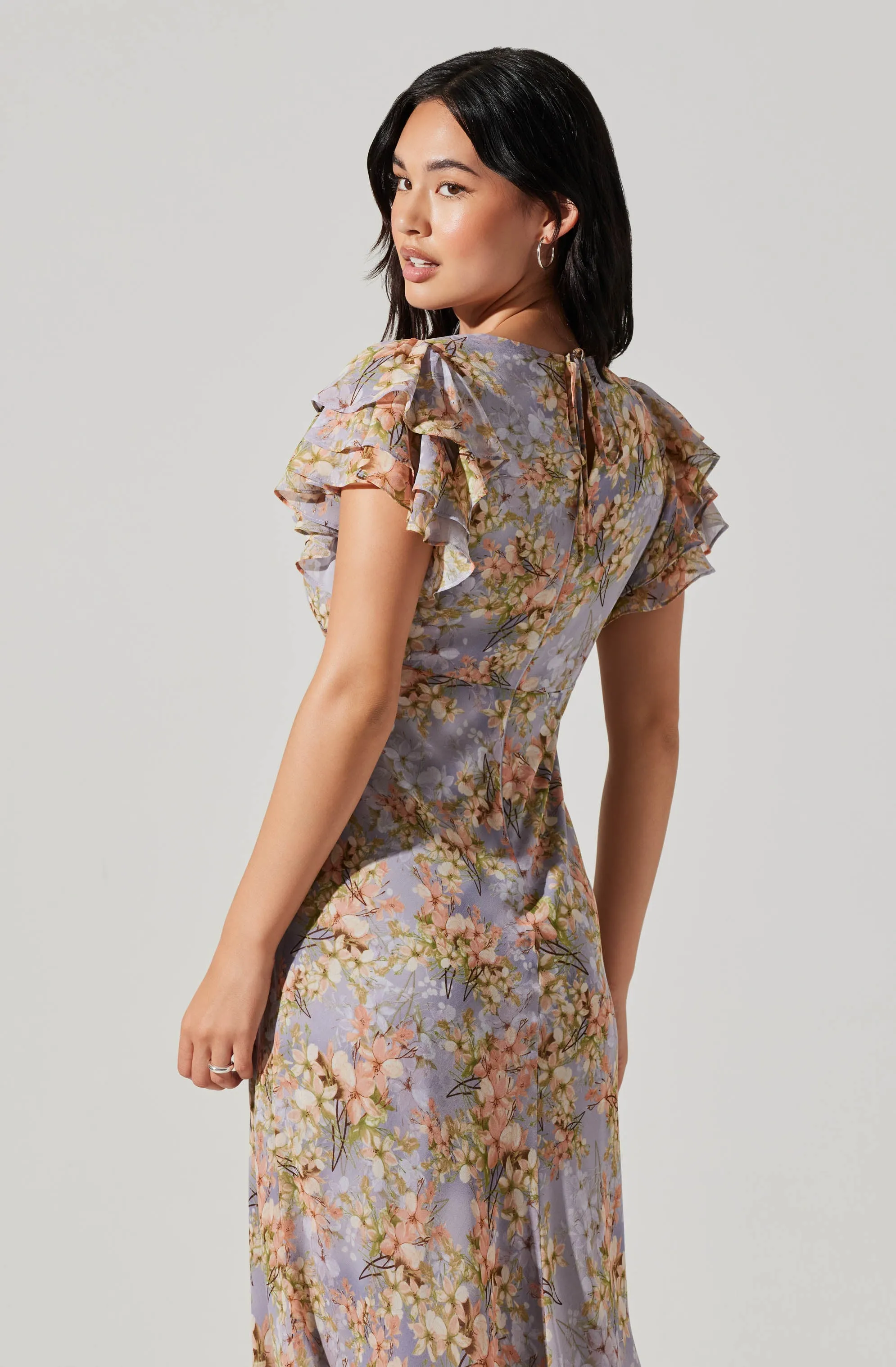 Hot Deal Celestine Floral Flutter Sleeve Midi Dress  Dont Miss Out!