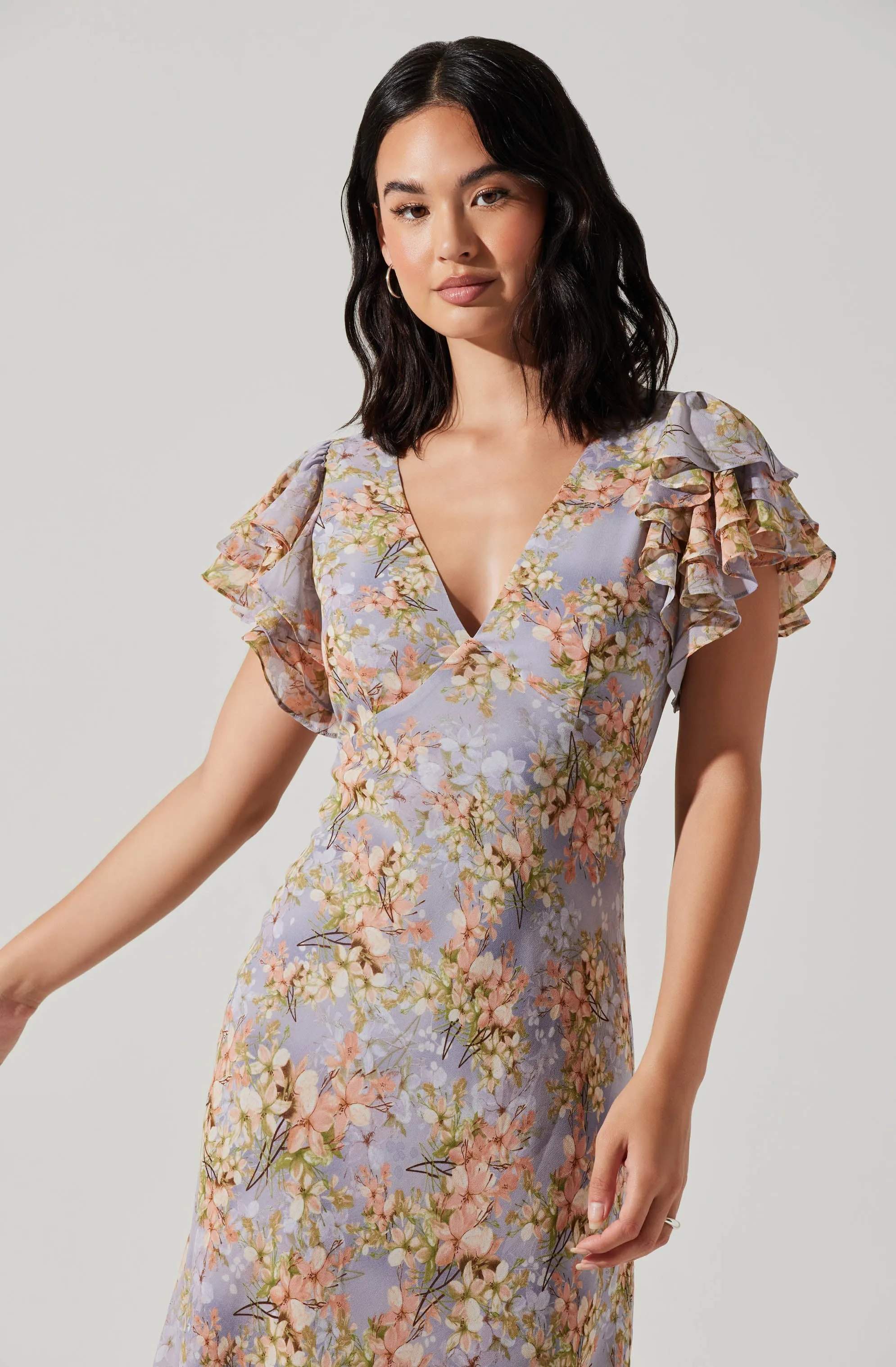 Hot Deal Celestine Floral Flutter Sleeve Midi Dress  Dont Miss Out!