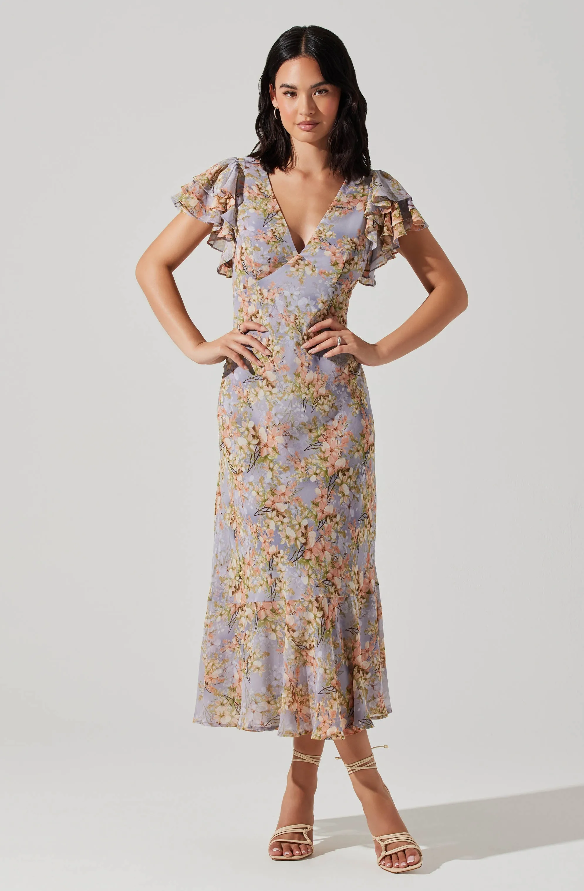 Hot Deal Celestine Floral Flutter Sleeve Midi Dress  Dont Miss Out!