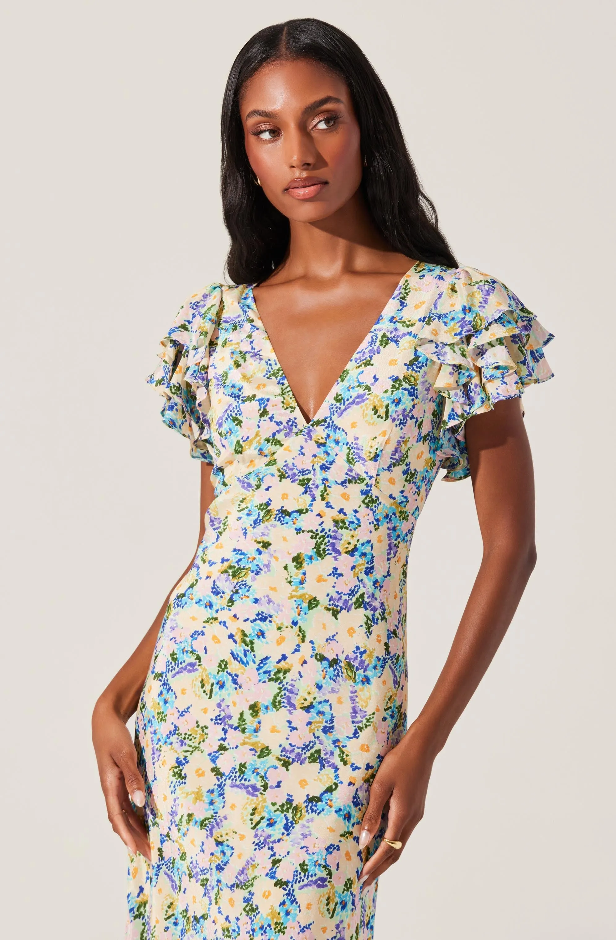 Hot Deal Celestine Floral Flutter Sleeve Midi Dress  Dont Miss Out!