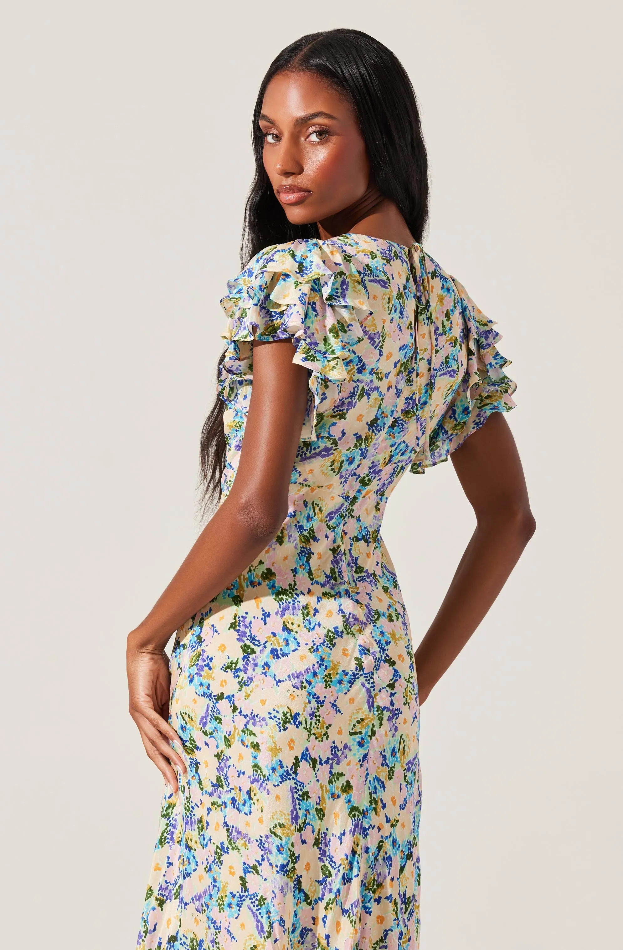 Hot Deal Celestine Floral Flutter Sleeve Midi Dress  Dont Miss Out!