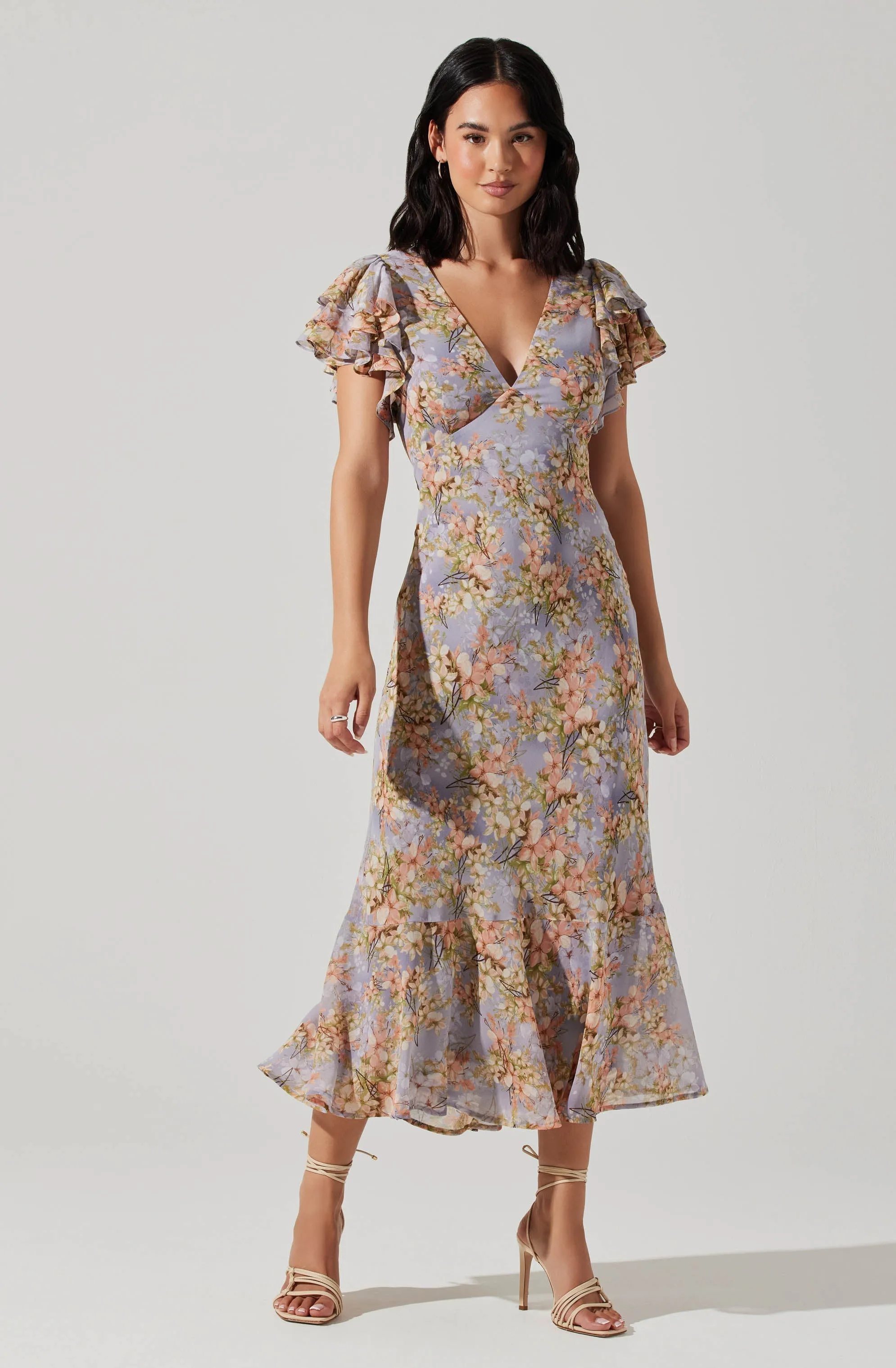 Hot Deal Celestine Floral Flutter Sleeve Midi Dress  Dont Miss Out!