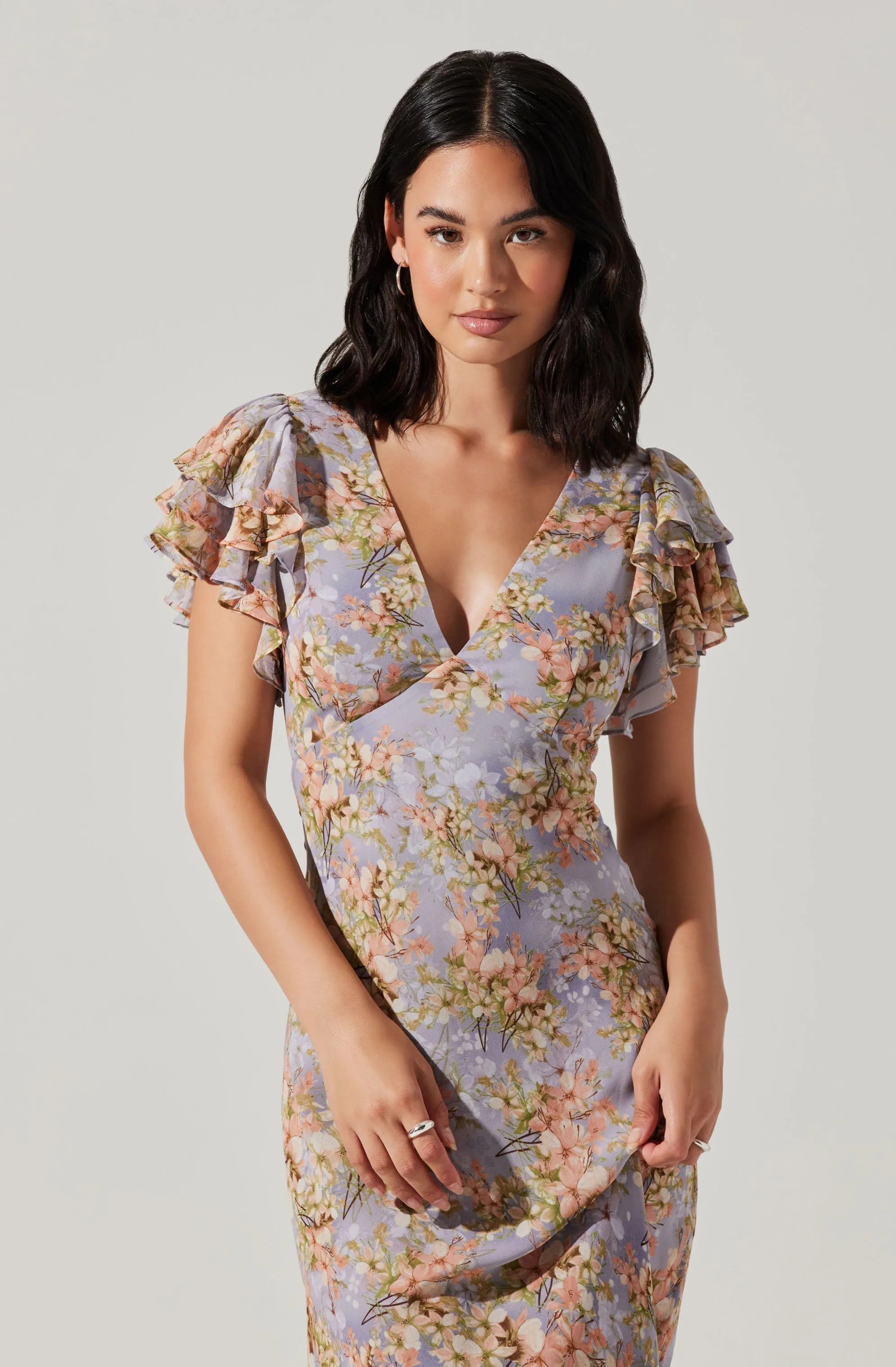 Hot Deal Celestine Floral Flutter Sleeve Midi Dress  Dont Miss Out!