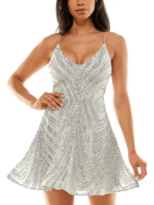 Hot Deal Juniors Womens Sequined A-Line Mini Dress  Last Chance!