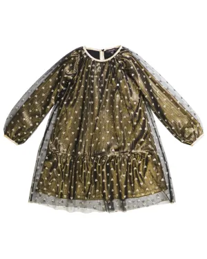 IMOGA Pleated Mesh & Metallic Dress